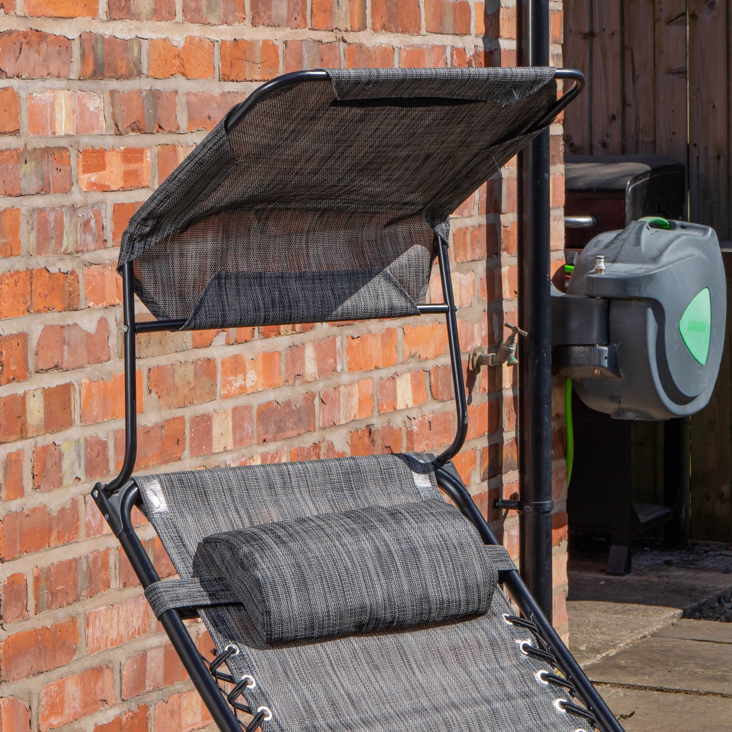 Factory Seconds: Pack of 2 Multi Position Garden Gravity Relaxer Chair Sun Loungers with Sun Canopy in Grey