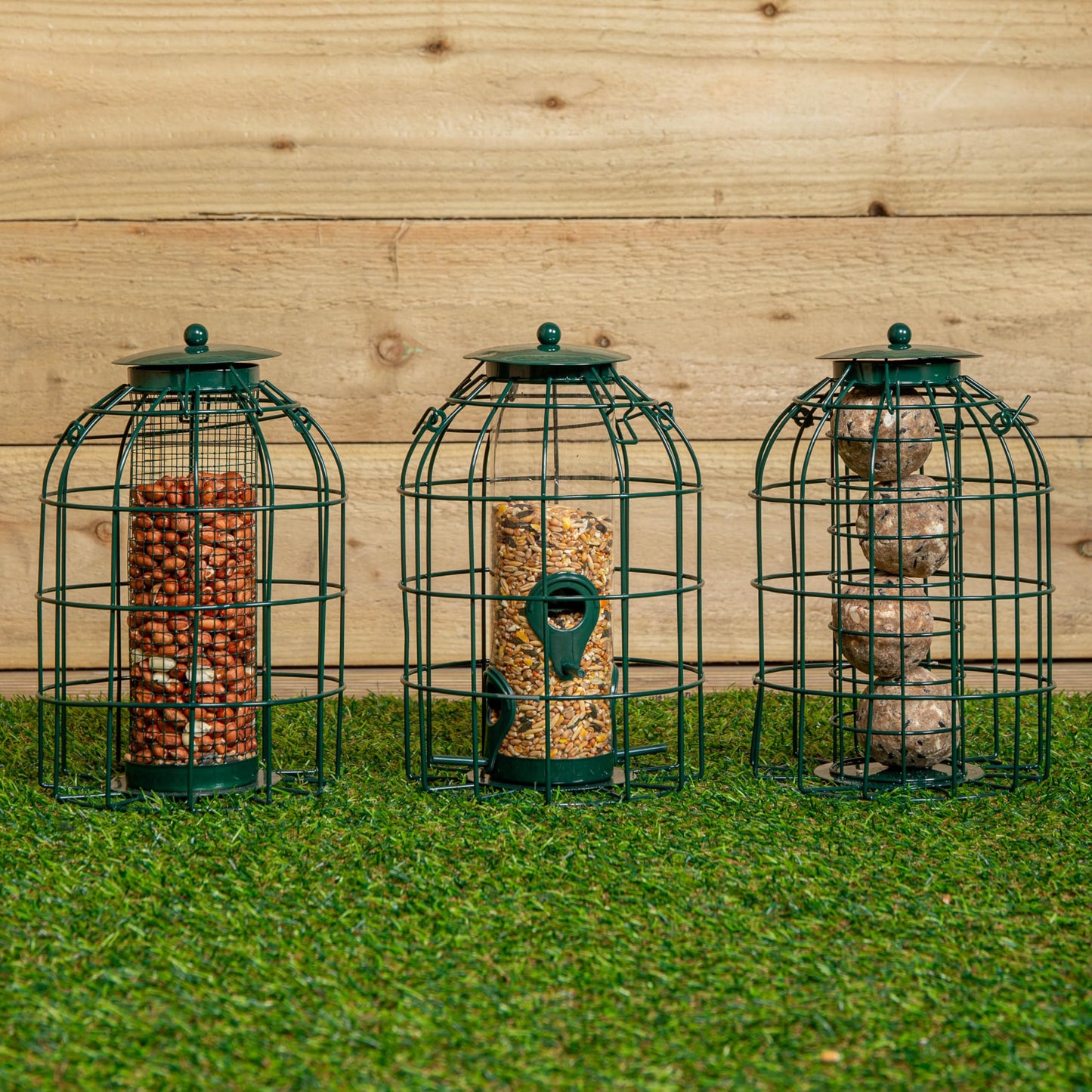 Pack of 3 Natures Market Wild Bird Hanging Nut Seed & Fat Ball Feeder with Squirrel Guard