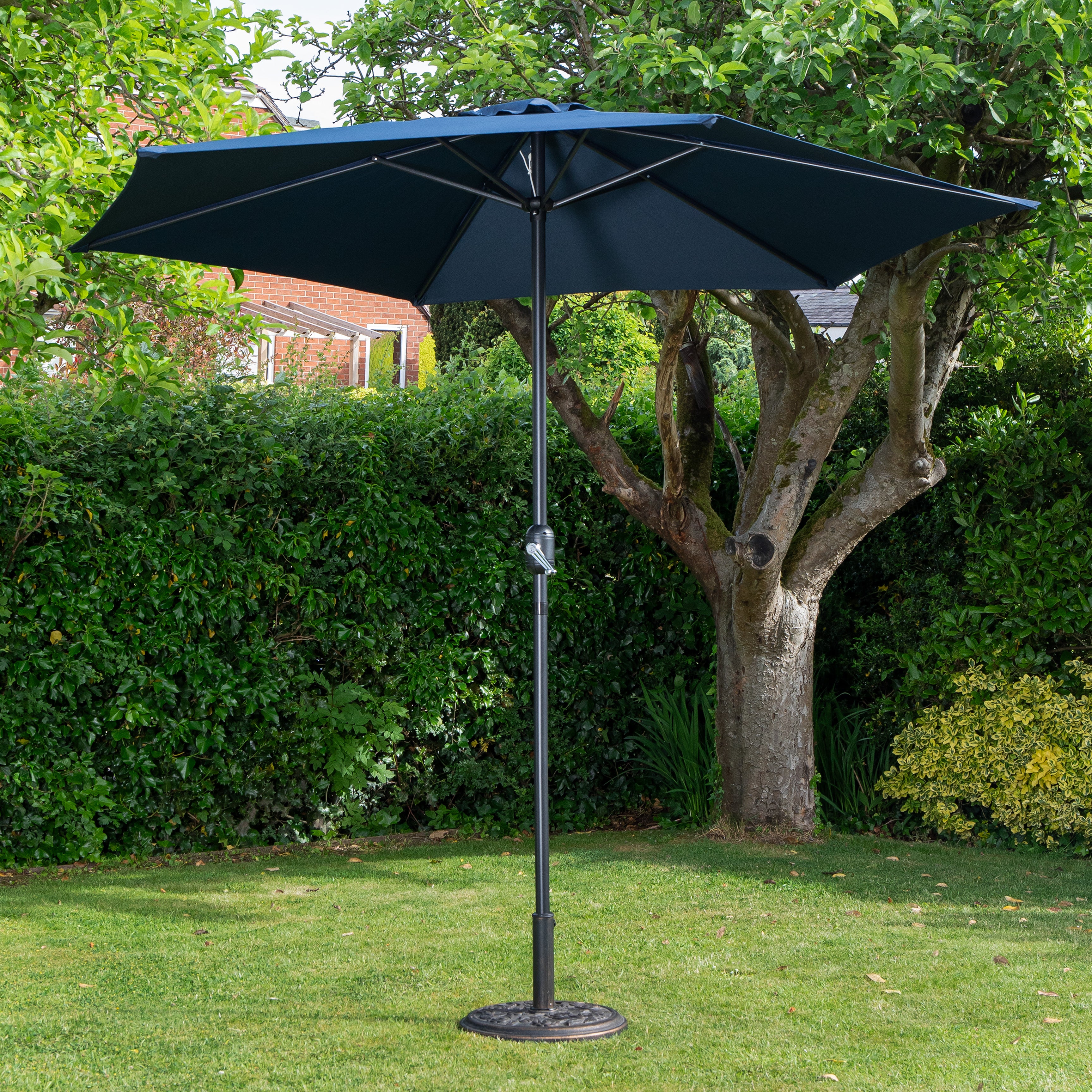 2.7m Havana Garden Patio Parasol with Crank Handle in Blue with 9kg Base Included