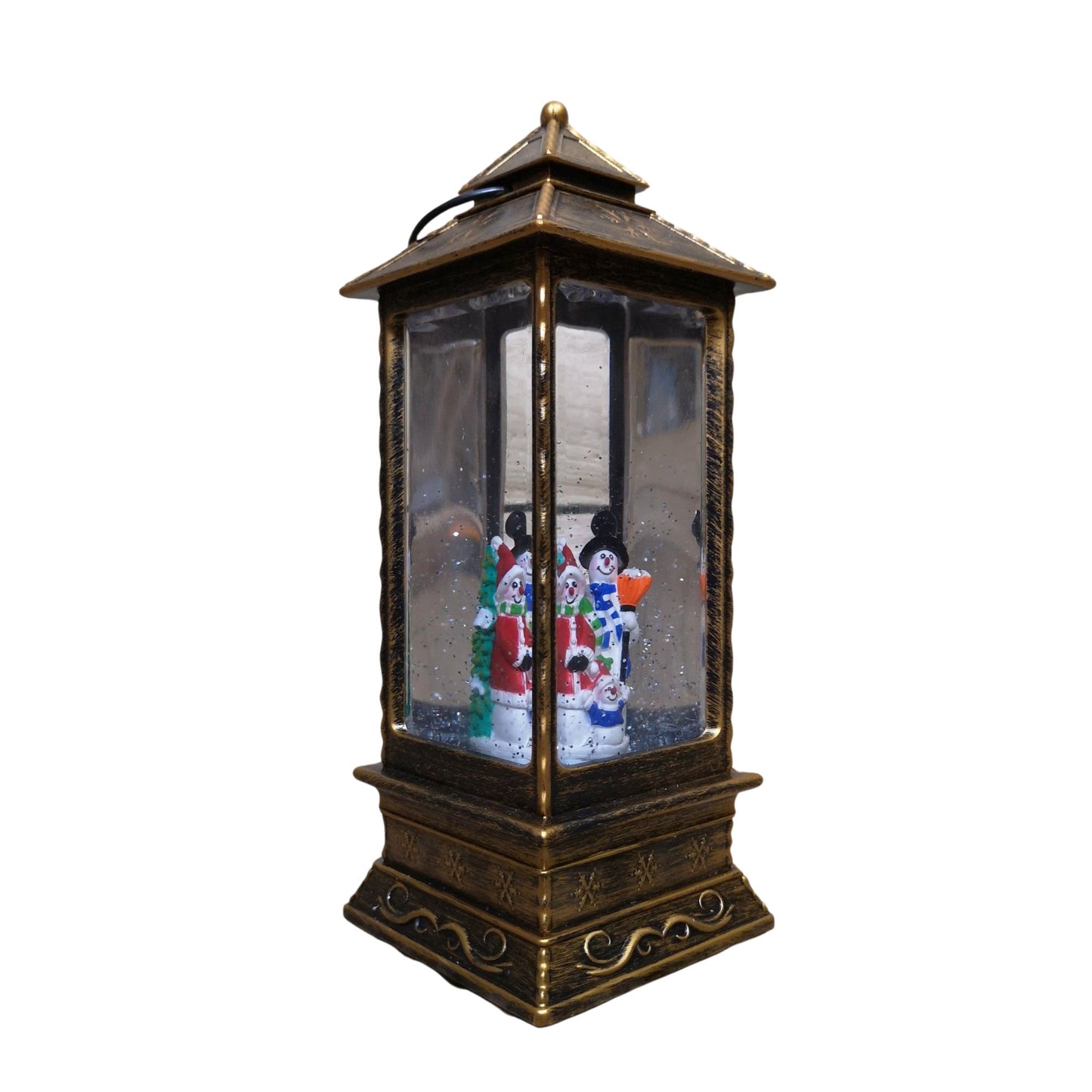 27cm Premier Christmas Dual Powered Water Spinner Antique Effect Lantern with Snowman Scene 