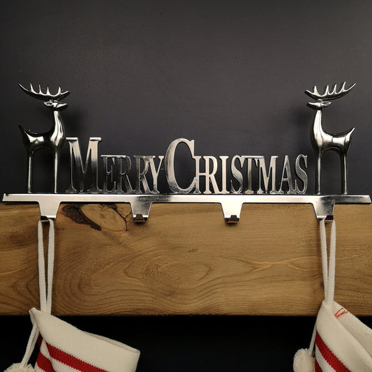 50cm x 18cm Silver Premier Decorative Merry Christmas Stocking Hanger, Hangs 4 Stockings