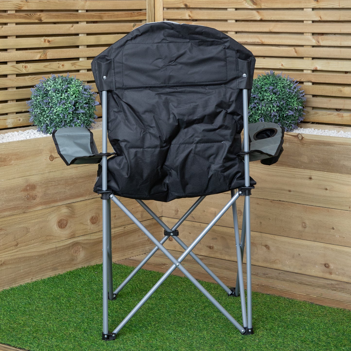 Luxury Padded High Back Outdoor Folding Chair with Cupholder in Grey