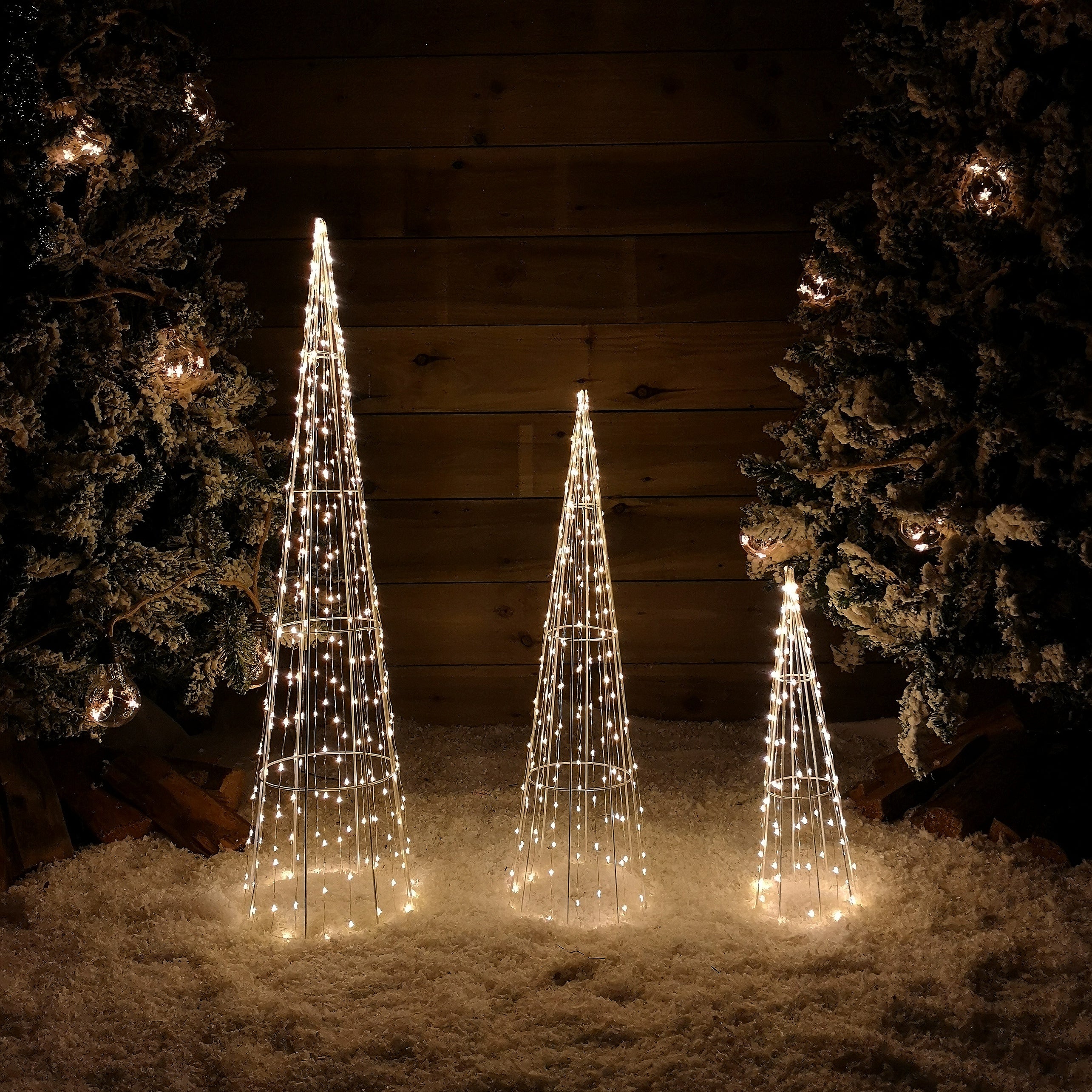 Multi Function LED White Tree Cone Trio with 640 Warm White LEDs