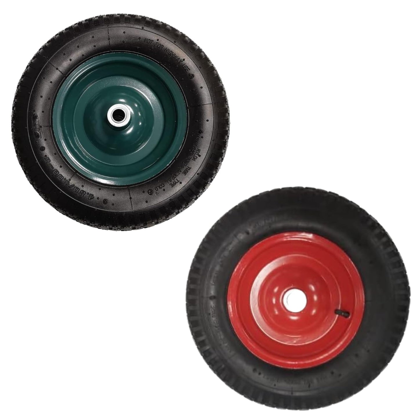 Replacement 16" x 4" Pneumatic Heavy Duty Garden Wheelbarrow Wheel & Axel In Green