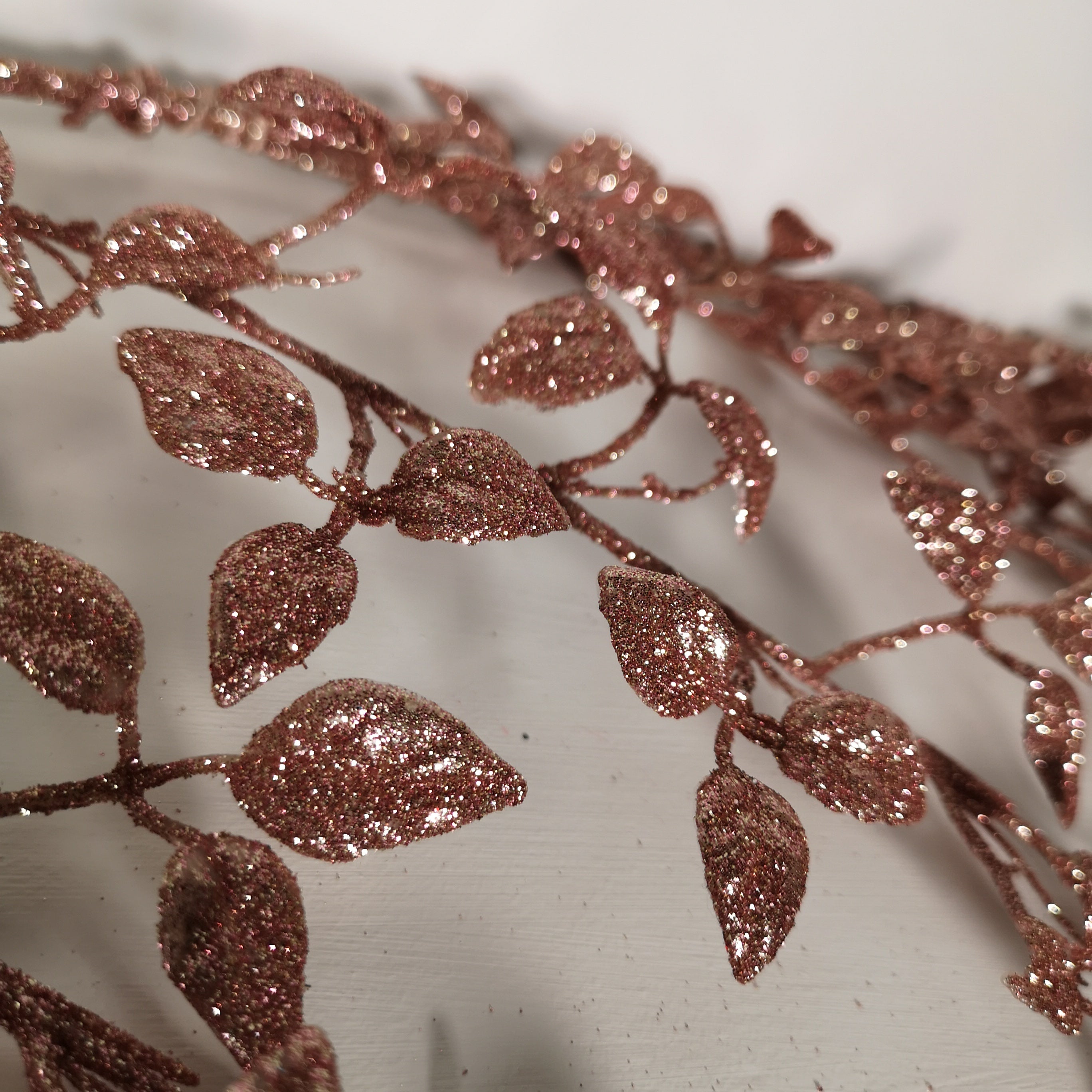 1.5m Pink Glitter Leaf Christmas Garland Decoration with Hanging Loop