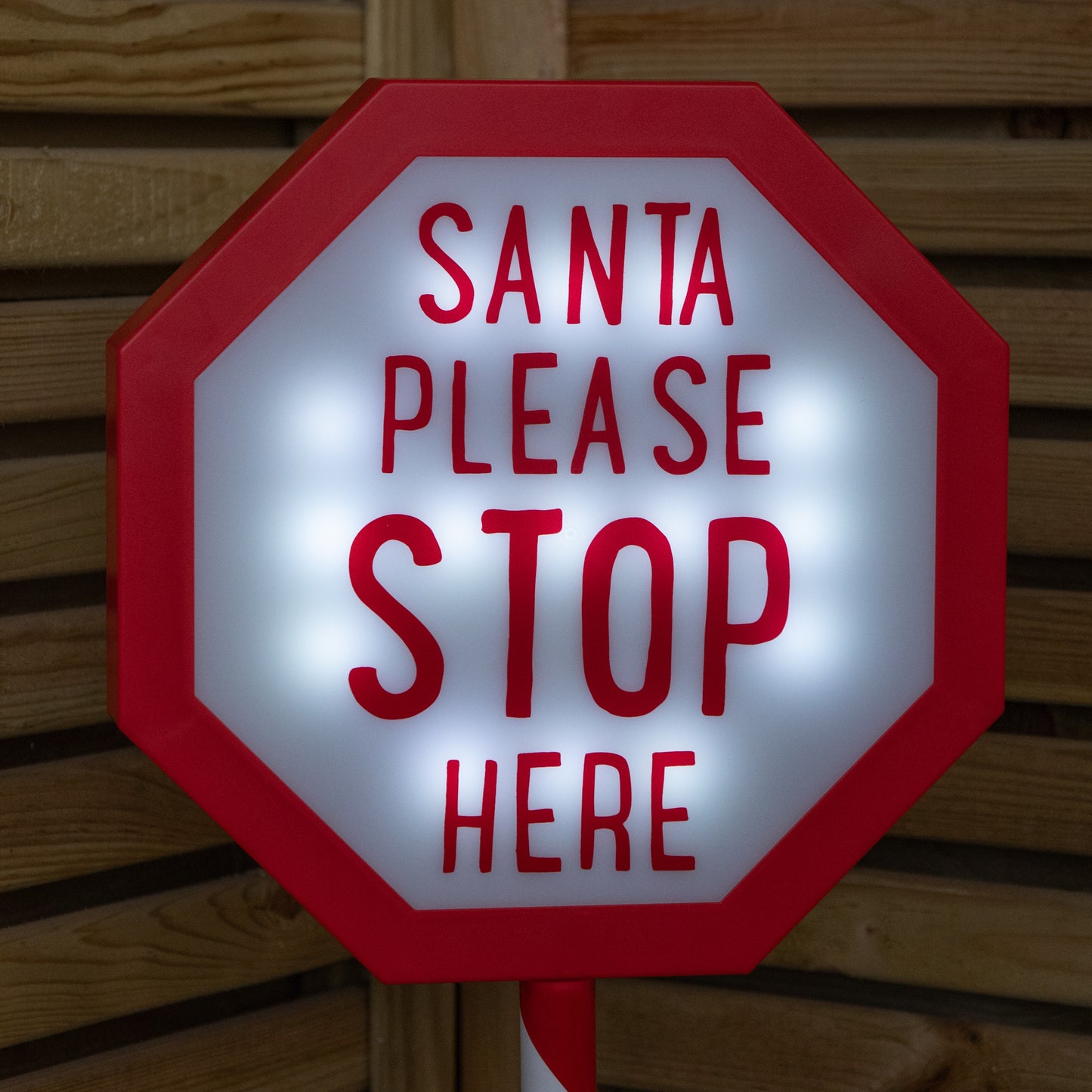 1.1m Battery Operated Light up Christmas Santa Stop Here Sign with LEDs
