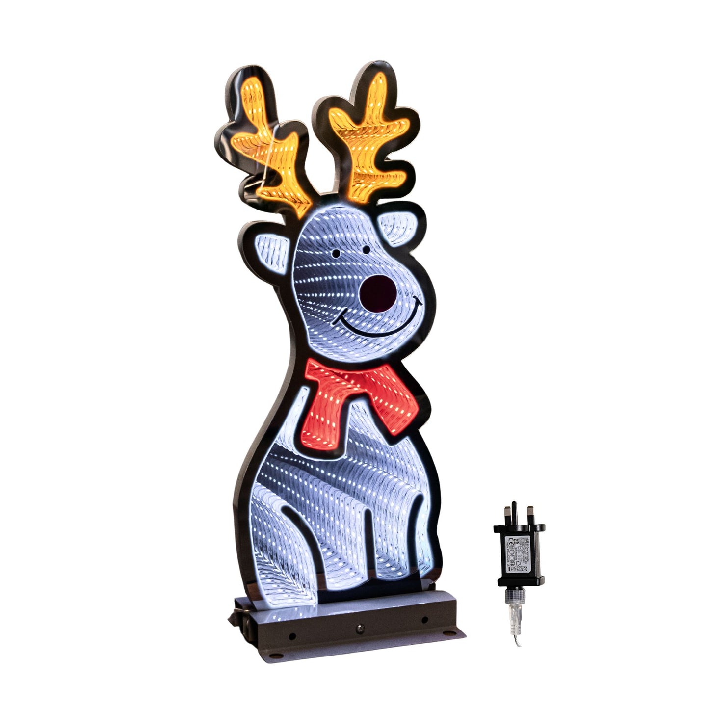 40cm Infinity Standing Christmas Reindeer with Metal Base, White and Red LEDs