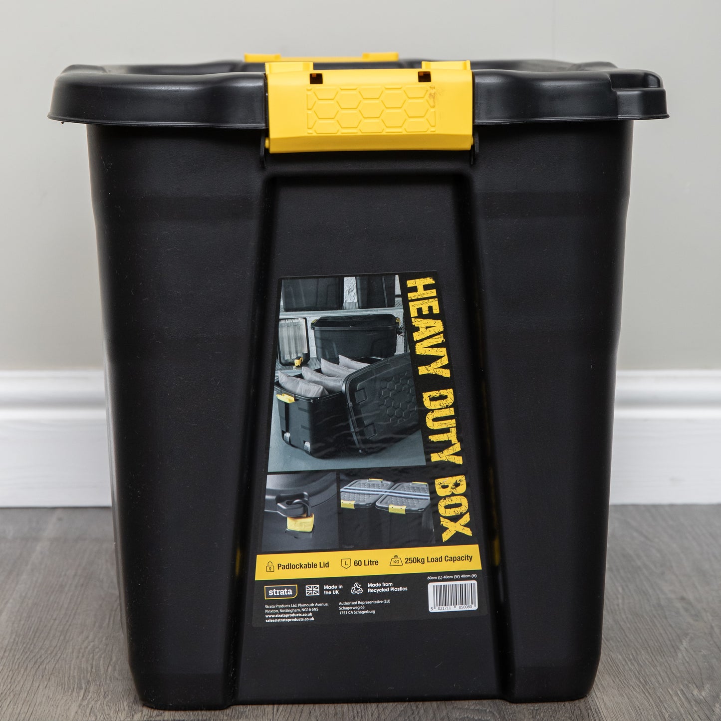6 x 60L Heavy Duty Storage Tubs Sturdy, Lockable, Stackable and Nestable Design Storage Chests with Clips in Black