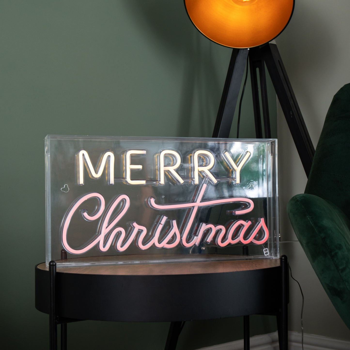 43cm Light up Merry Christmas Neon Flex Sign in Warm White and Red