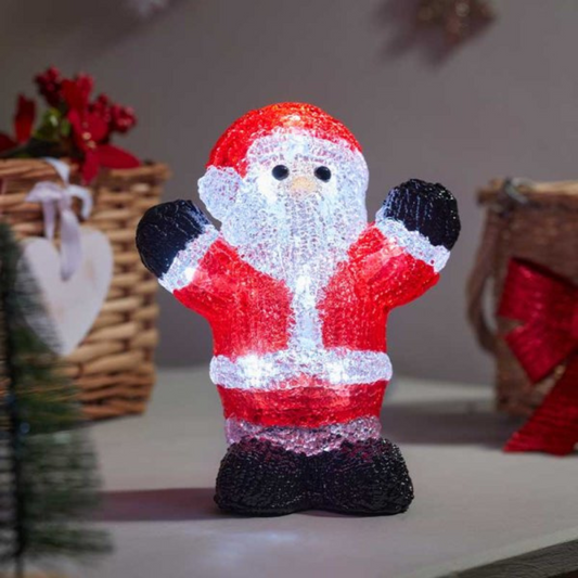 16cm Battery Operated Light up Christmas Ice Santa with 12 Cool White LEDs