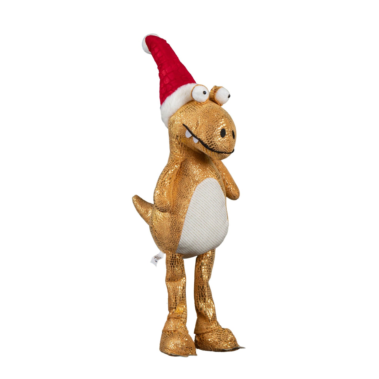 70cm Tall Gold Plush Santa-Saurus Dino Standing Christmas Decoration with Santa Hat