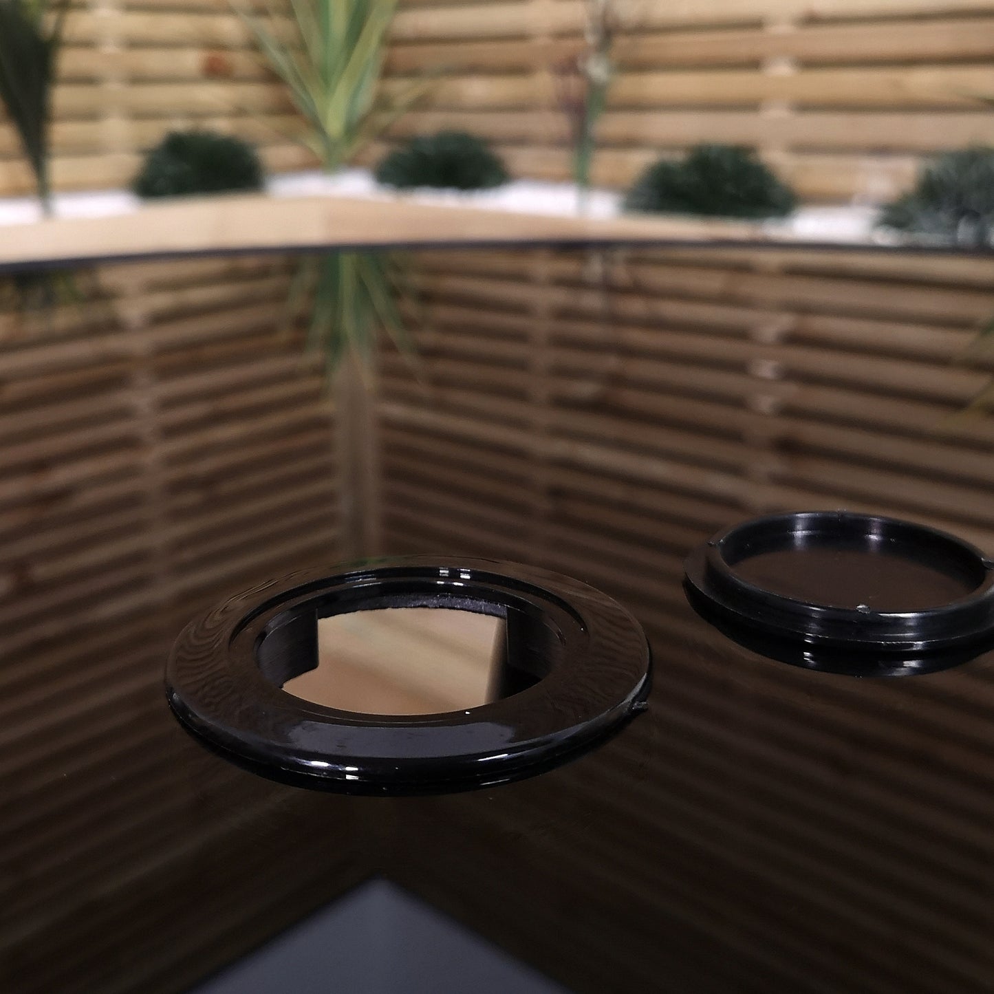 Outdoor 6 Person Rectangular Glass Top Garden Dining Table Benches & Chairs With Beige Havana Parasol and Base Set