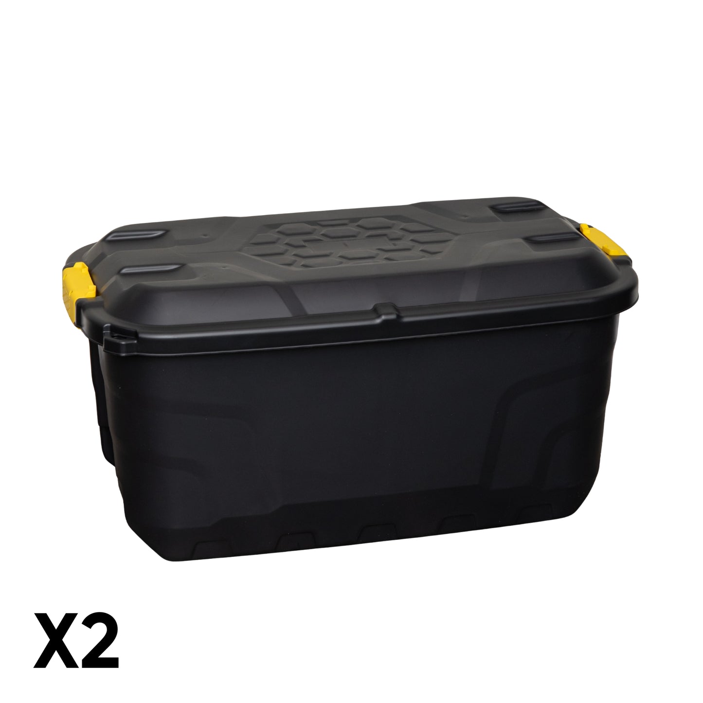 2 x 75L Heavy Duty Lockable & Stackable Storage Tub Chest on Wheels with Clips in Black