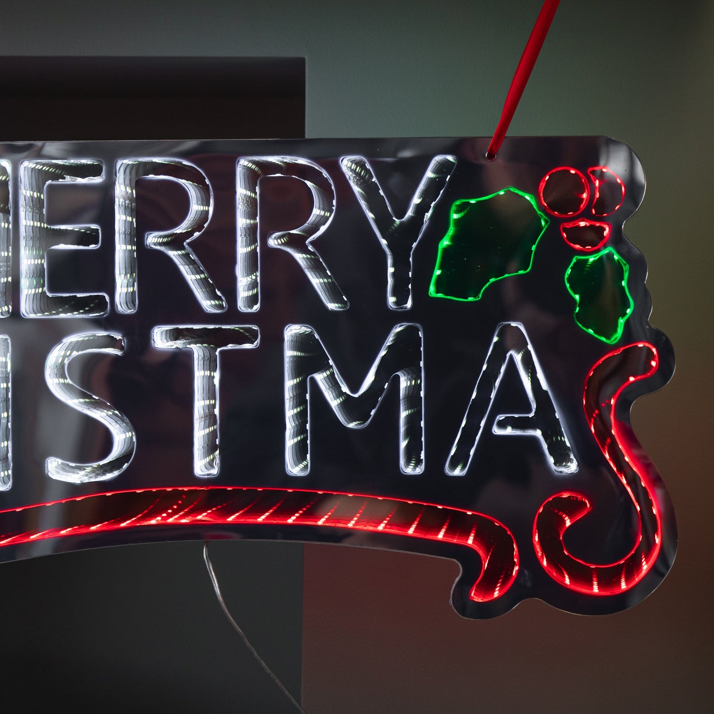 60cm Light up Hanging Merry Christmas Infinity Mirror Decoration with LEDs