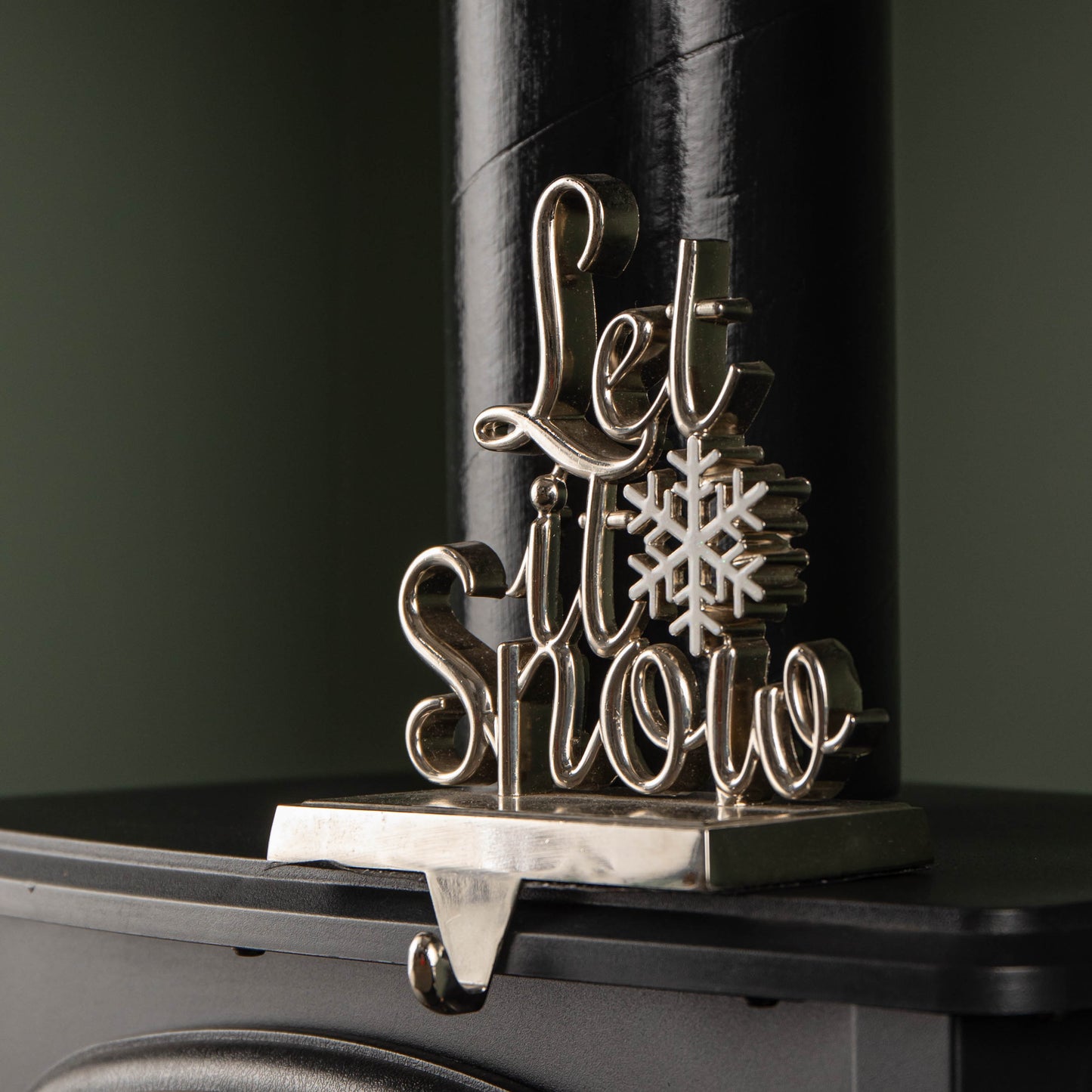 22cm Silver Christmas Stocking Hanger - Let it Snow