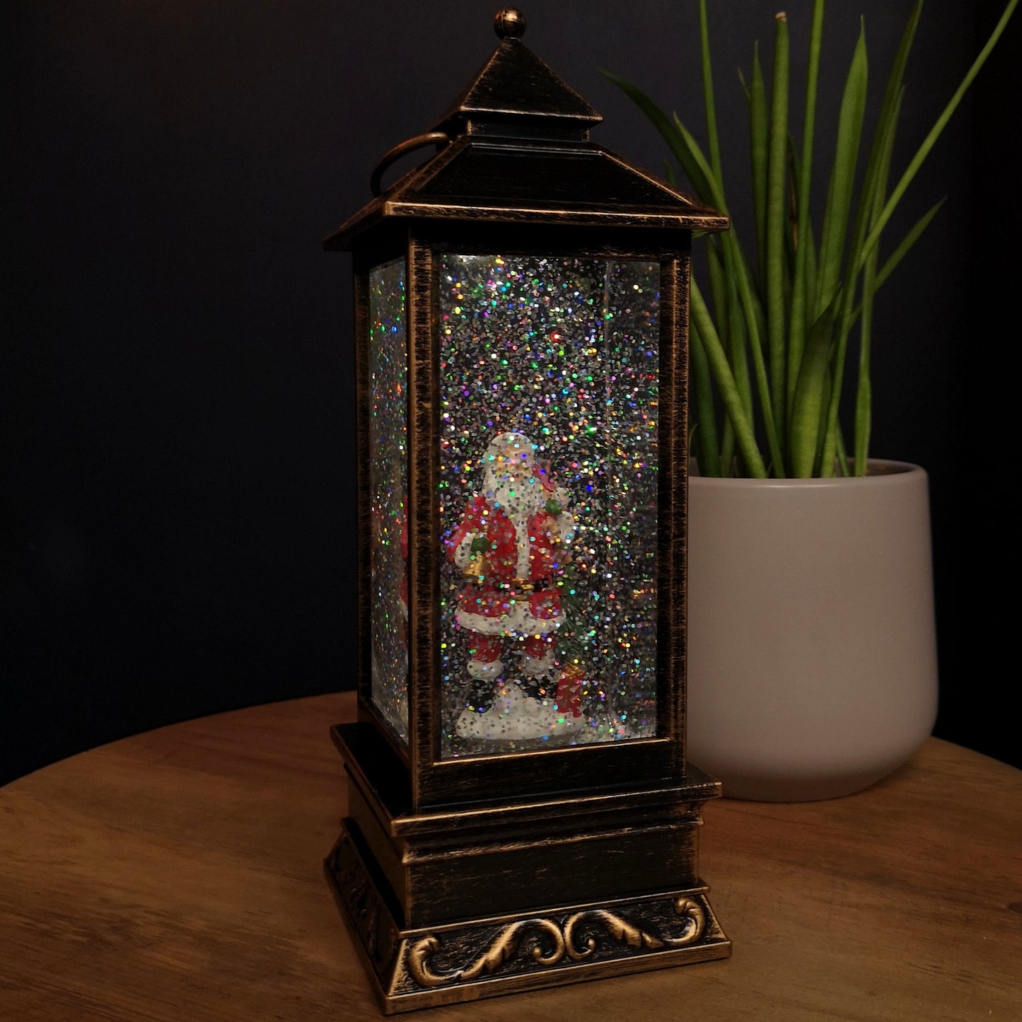 28cm Battery Operated Light up SnowSwirl Santa Christmas Lantern Decoration