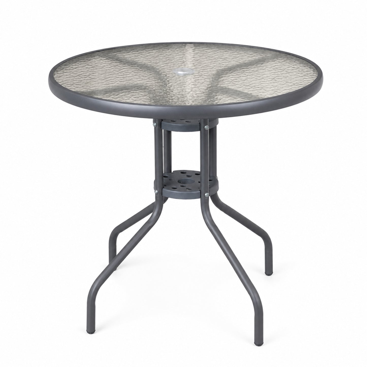 4 Person Outdoor Round Garden Table with Glass Top in Grey