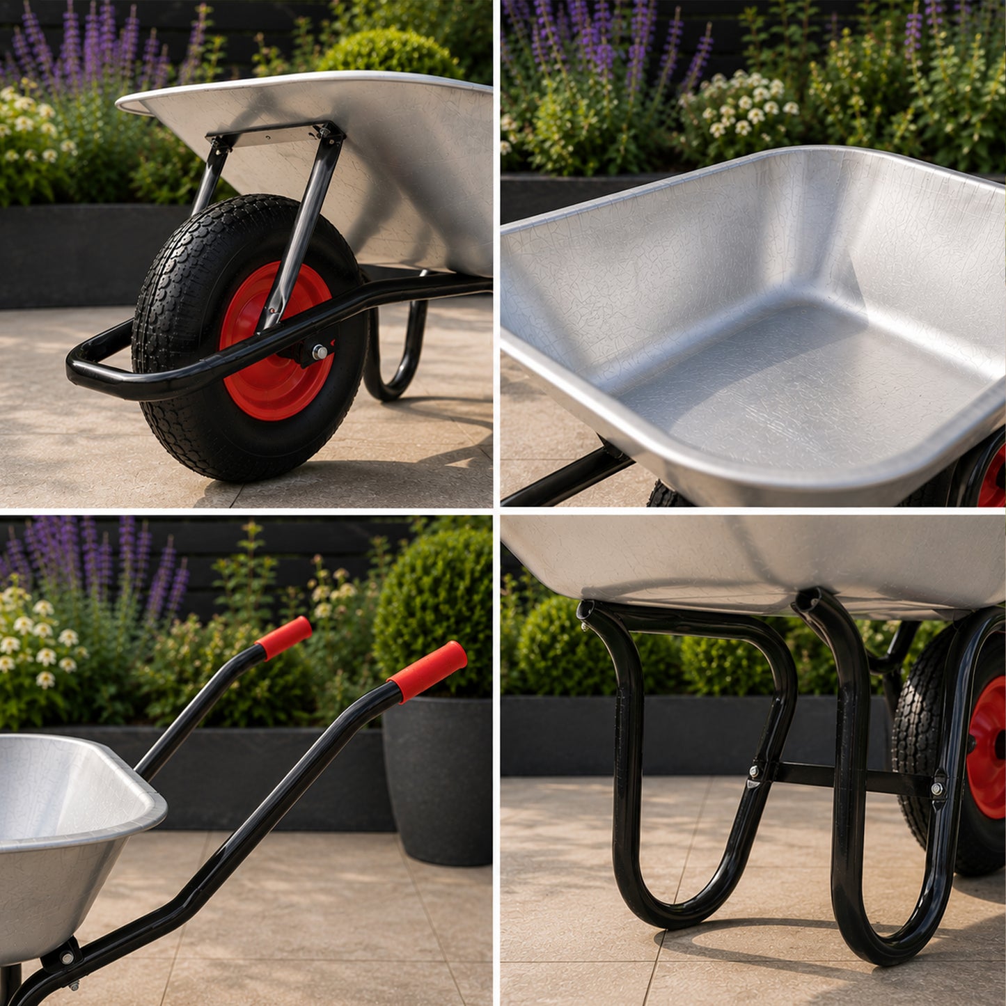 90 Litre 150kg Capacity Heavy Duty Galvanised Metal Garden Wheelbarrow with Pneumatic Tyre
