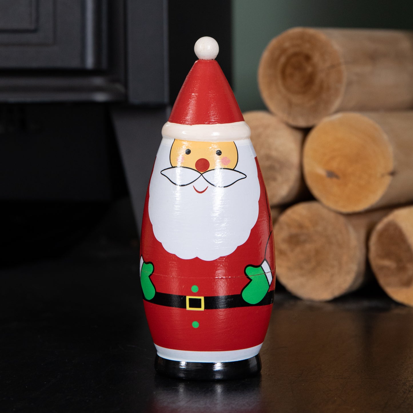 16cm Hand Painted Wooden Christmas Santa Festive Figurine Set