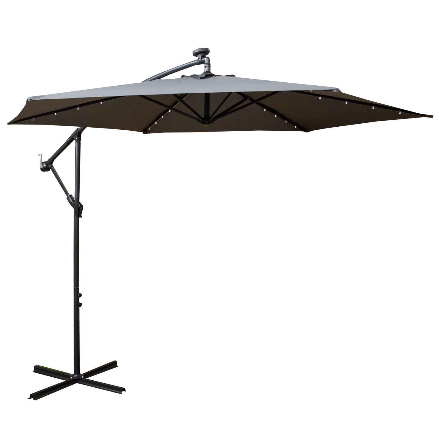 Samuel Alexander 3m Solar Powered Cantilever Lit Garden Parasol with Crank Handle & White LED Lights in Grey