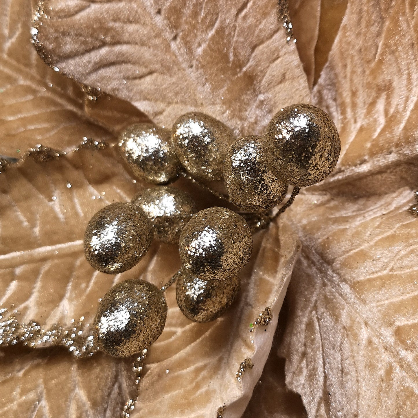 68cm Champagne Gold Velvet Poinsettia Stem Christmas Decoration 