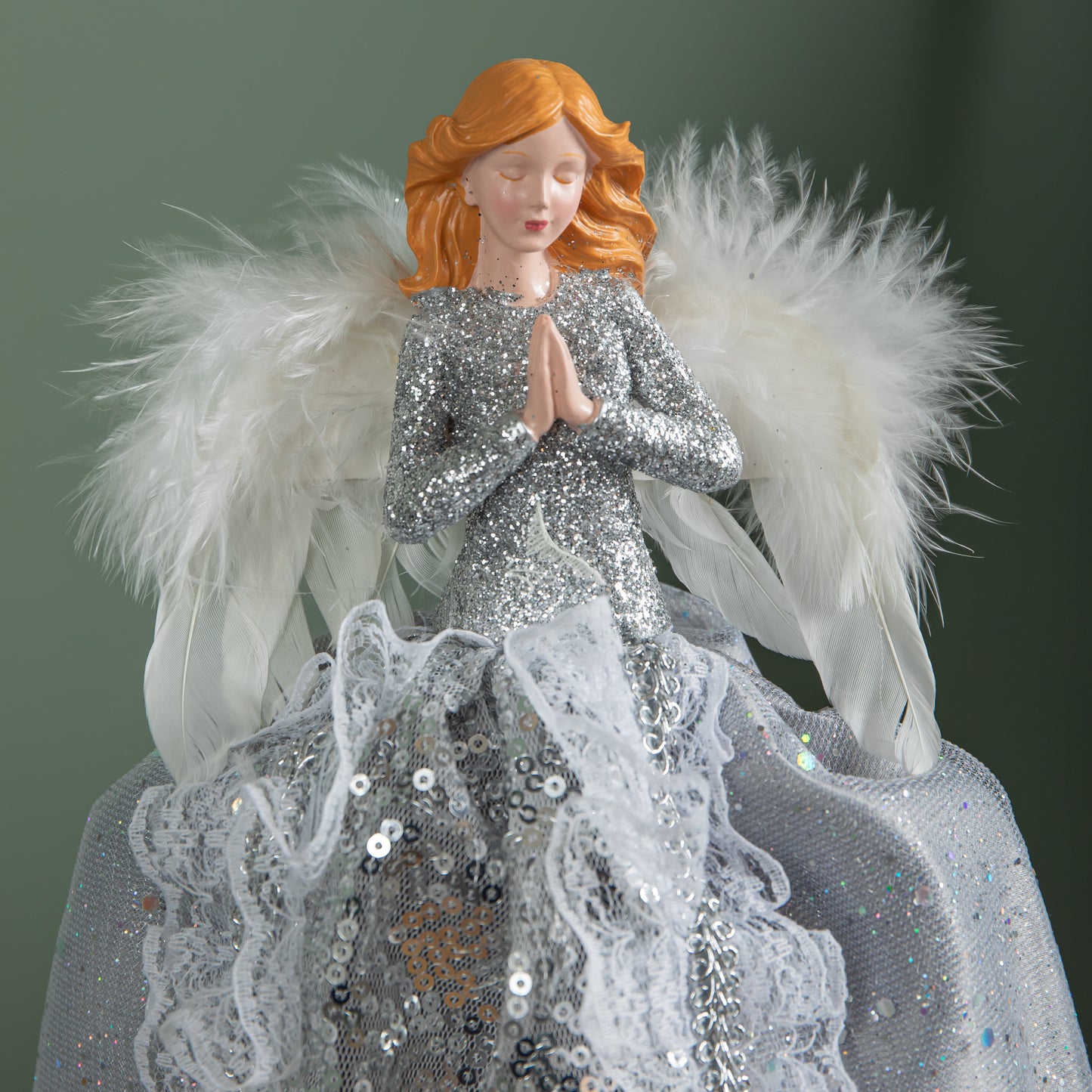 28cm Christmas Angel Tree Topper Decoration with Feather Wings in Silver