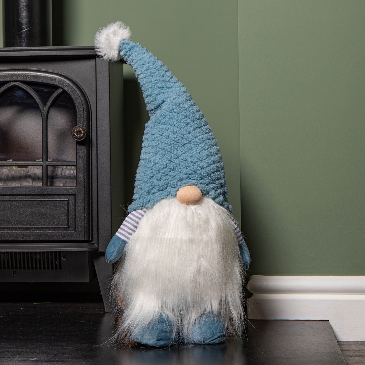 89cm Blue Standing Christmas Gonk Decoration with Extendable Legs and Knitted Hat