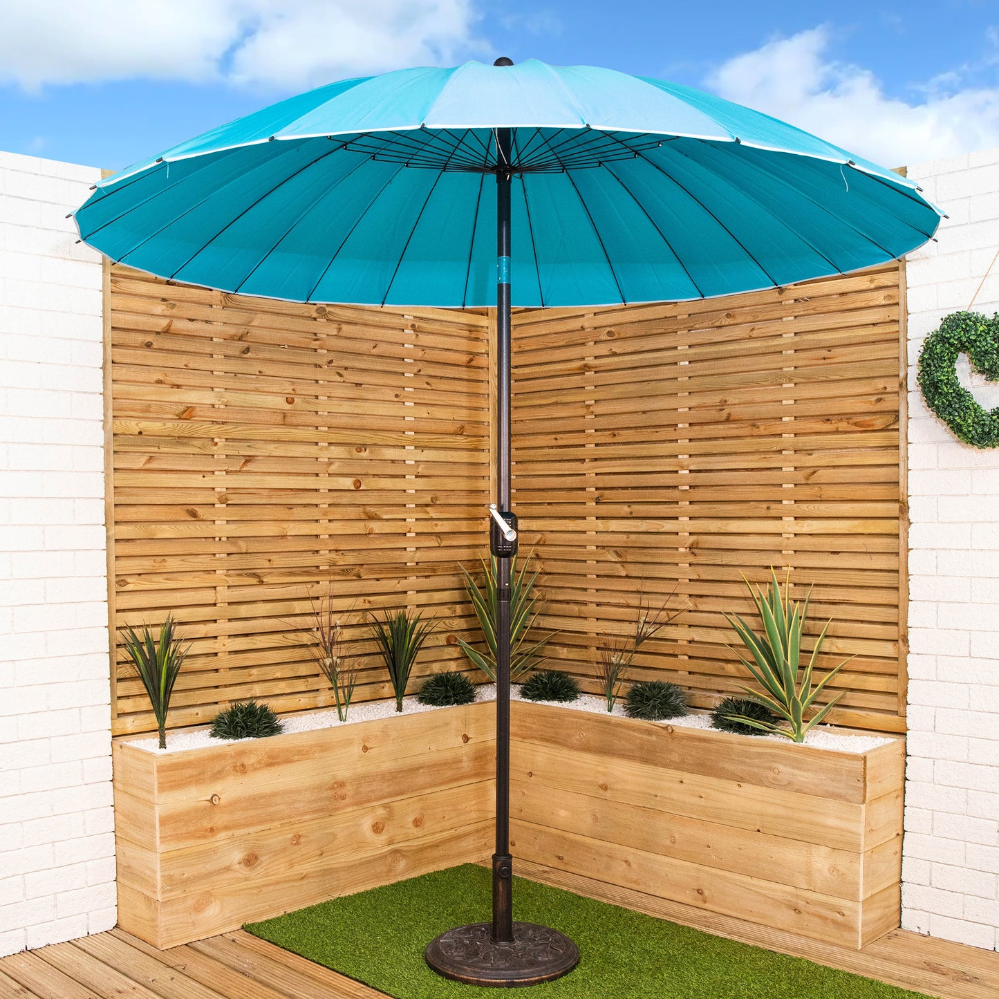 2.6m Aluminium Shanghai Garden Patio Sun Shade Parasol with Crank & Tilt in Turquoise