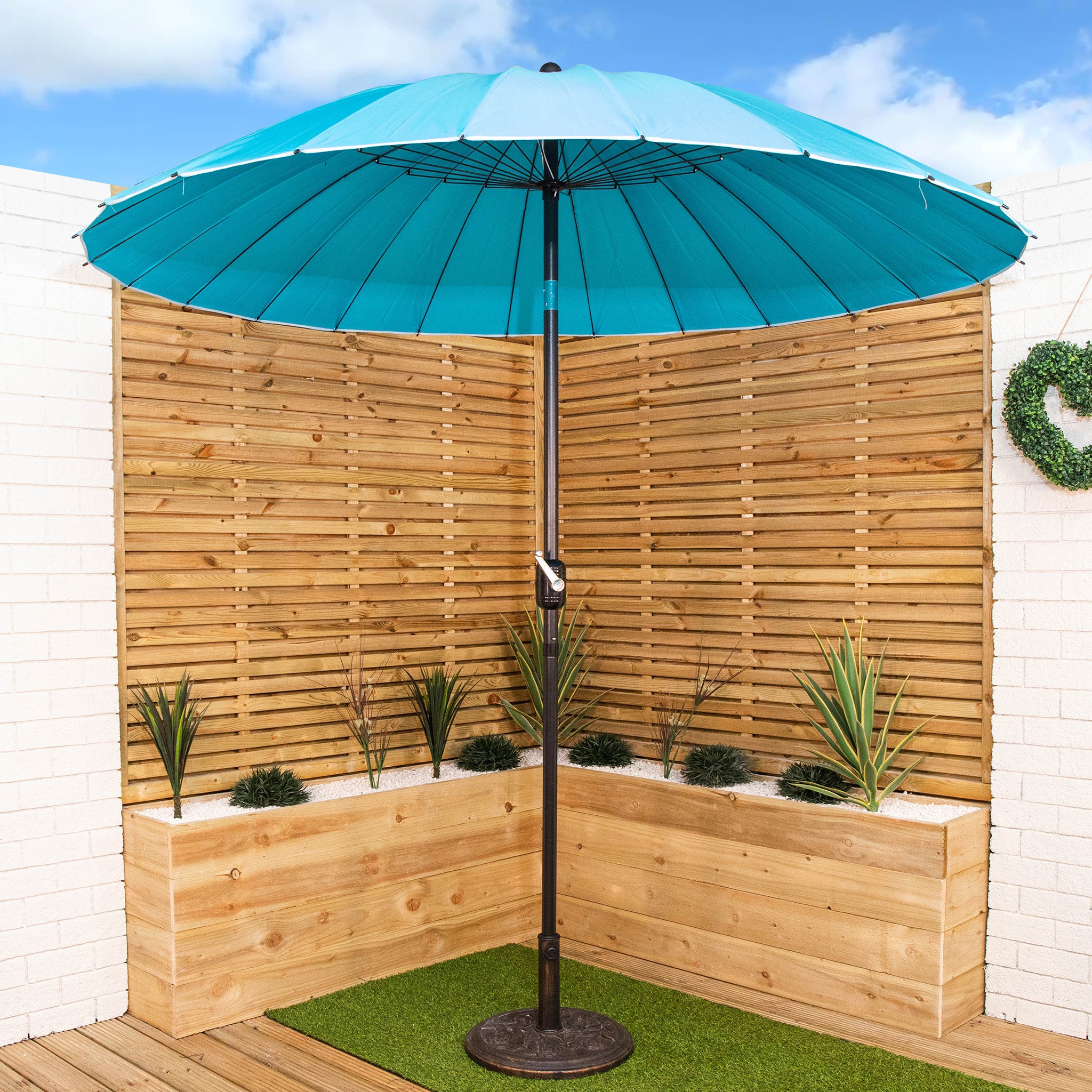 2.6m Aluminium Shanghai Garden Patio Sun Shade Parasol with Crank & Tilt in Turquoise