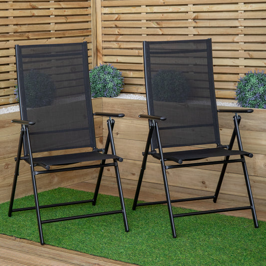 2 x Multi Position High Back Reclining Garden / Outdoor Folding Chair in Black