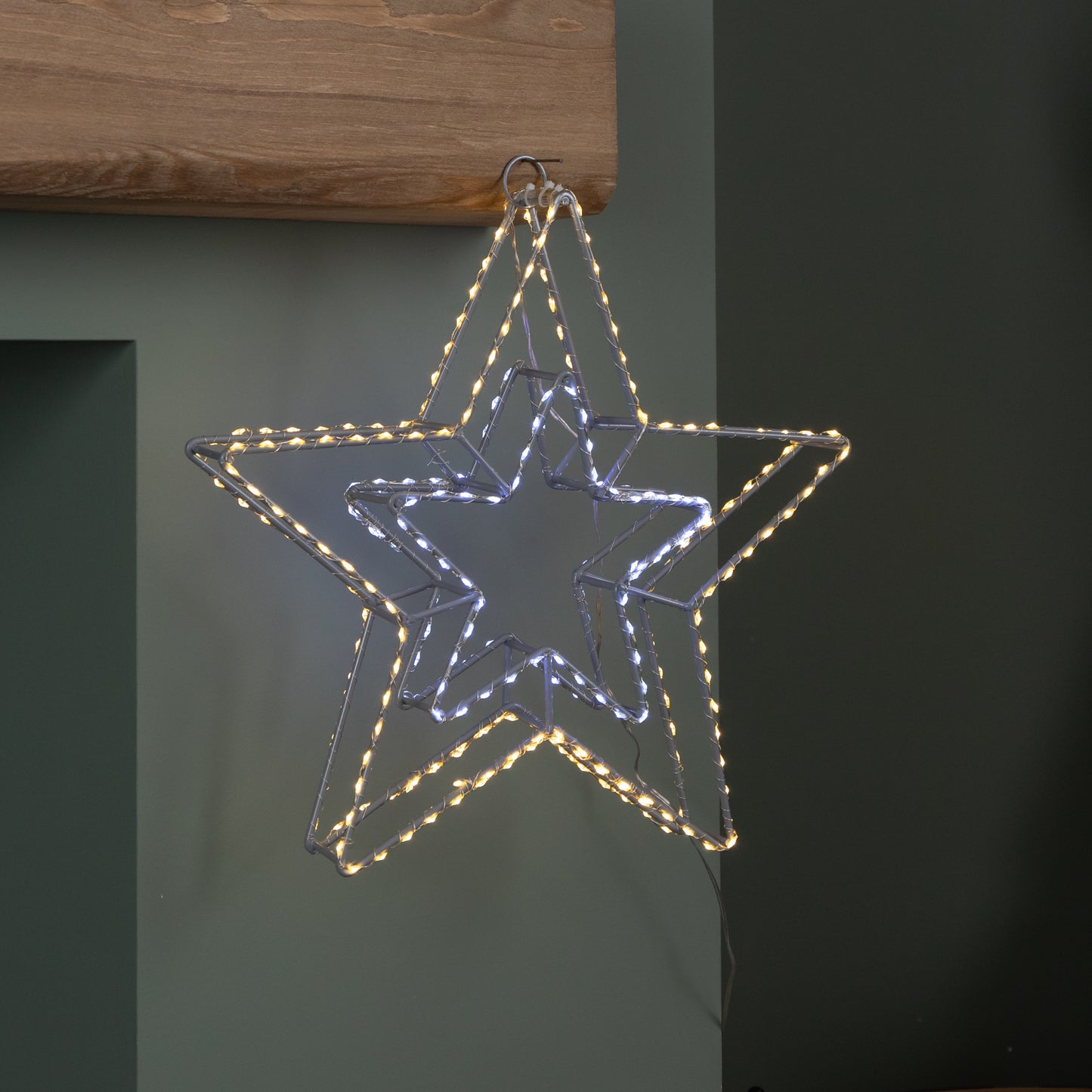 38cm Light up Dewdrop Double Star Christmas Decoration with White and Warm White LEDs