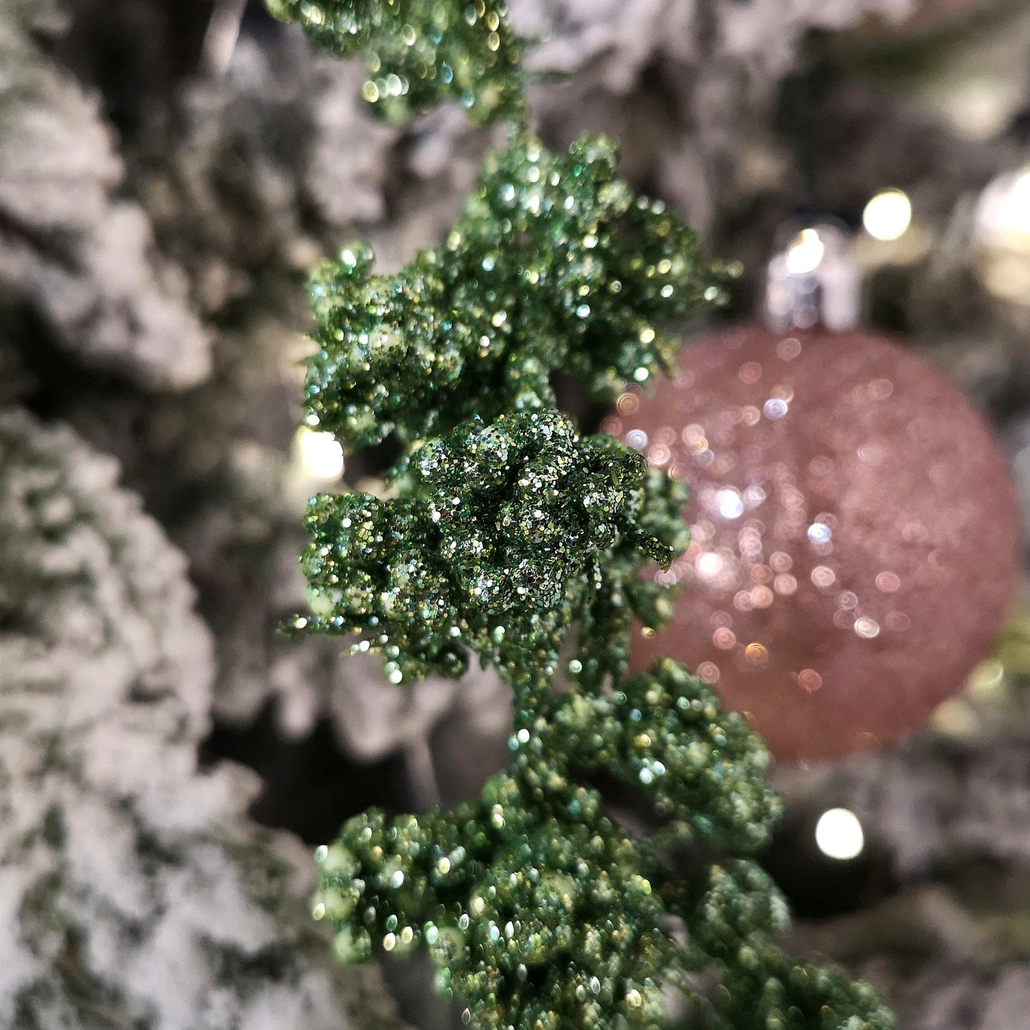 96cm Green Glitter Frosted Mini Leaf Wispy Christmas Stem Decoration