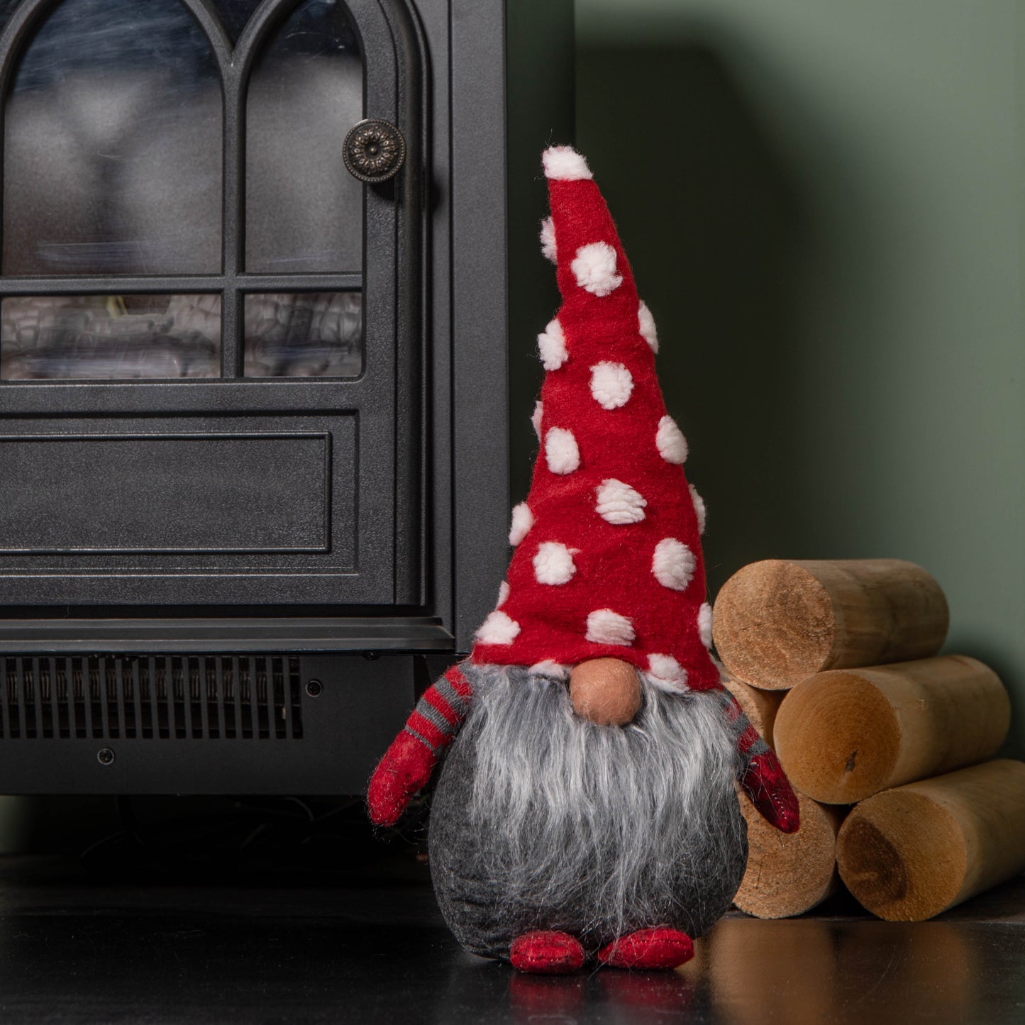 32cm Festive Christmas Red & Grey Bearded Gonk with White Polka Dot Hat