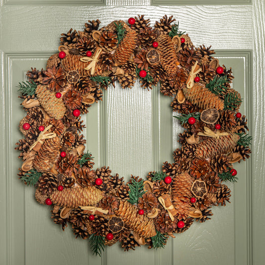 50cm Winter Spice Hanging Christmas Wreath with Pine Cones Red Berries & Dried Fruit
