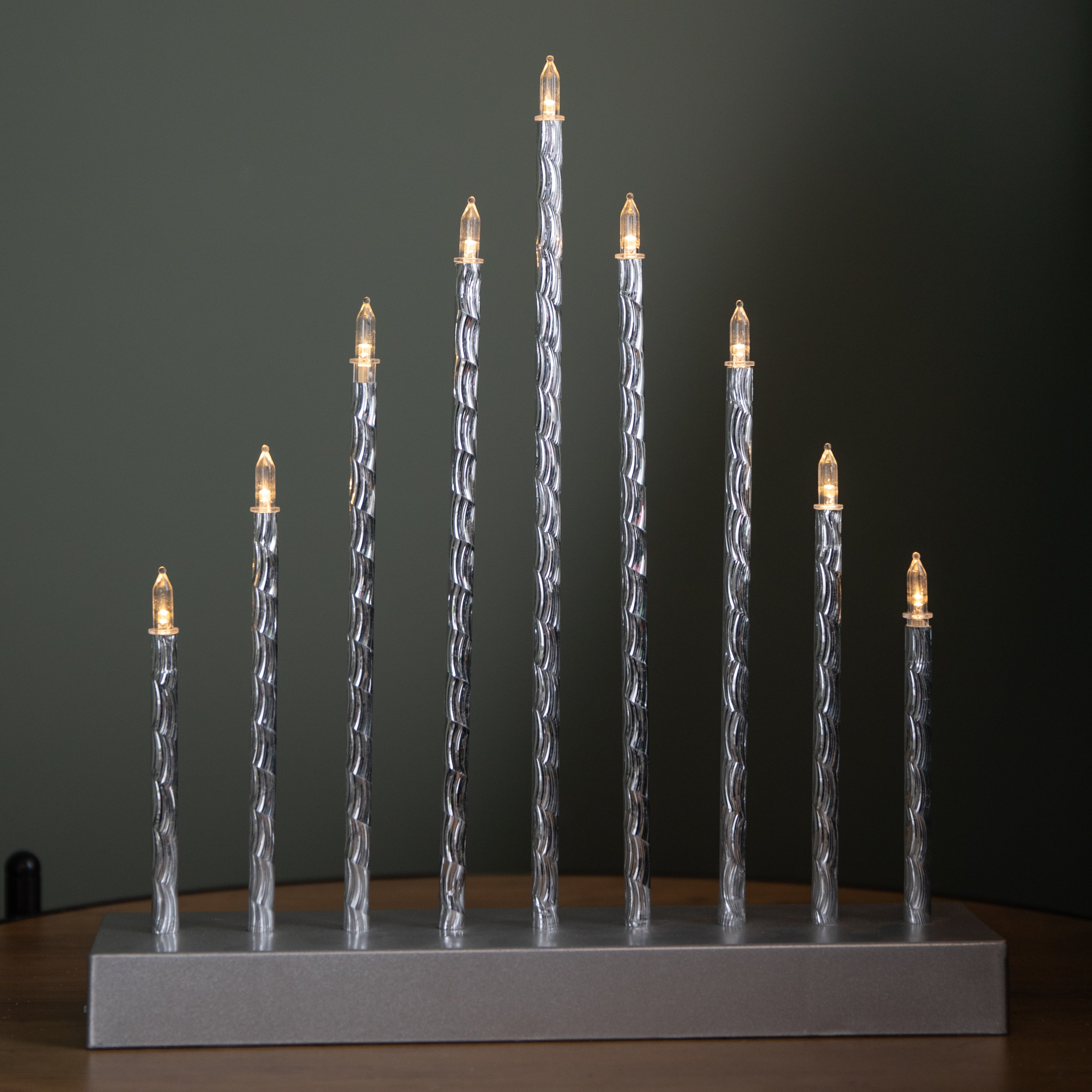 26cm Battery Operated Silver Light up Christmas Candle Bridge with 9 Warm White LEDs