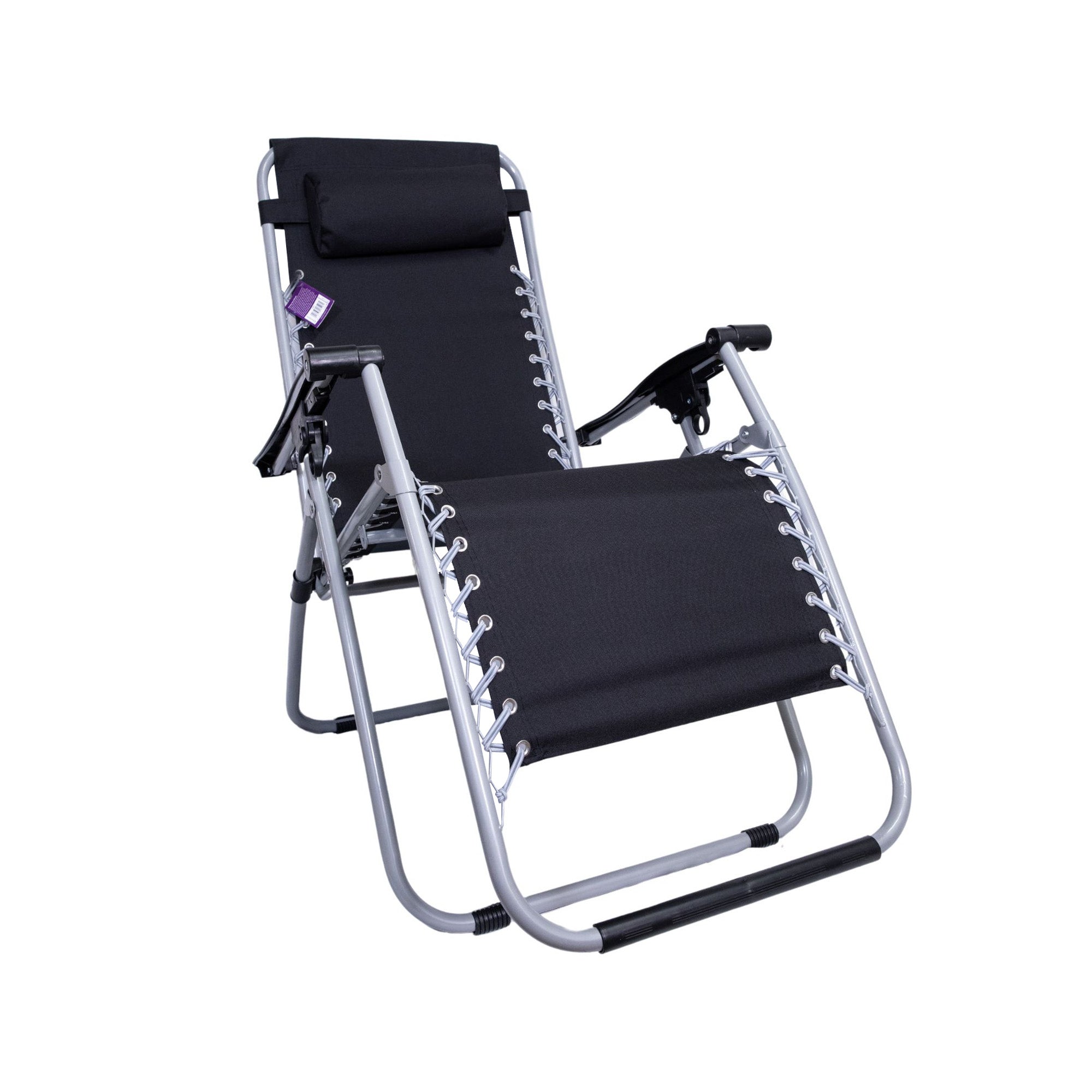 Multi Position Garden Gravity Relaxer Chair Sun Lounger in Black & Silver