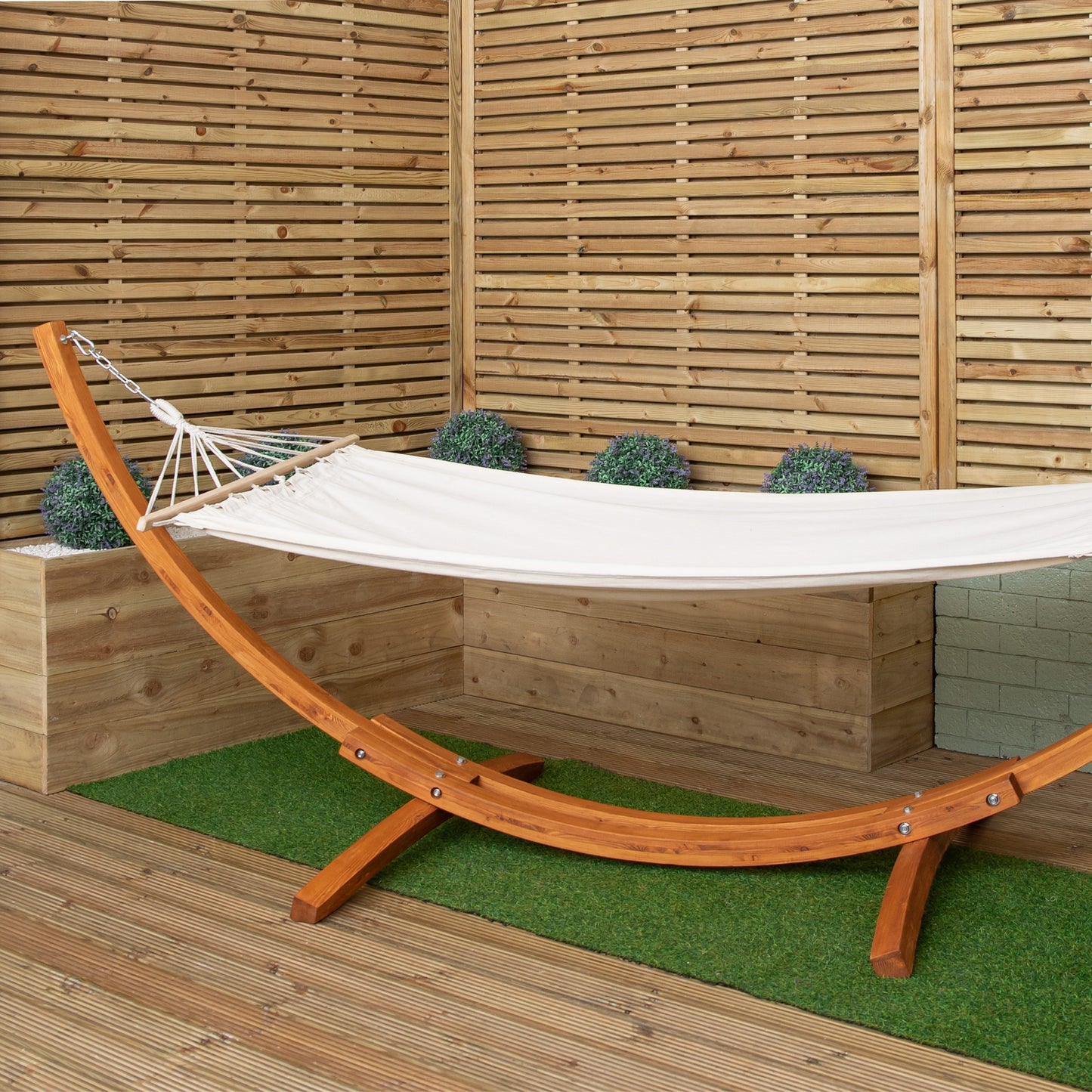 3.10m x 1.2m Palermo Freestanding Garden Hammock with Larch Wood Arc Stand in Cream