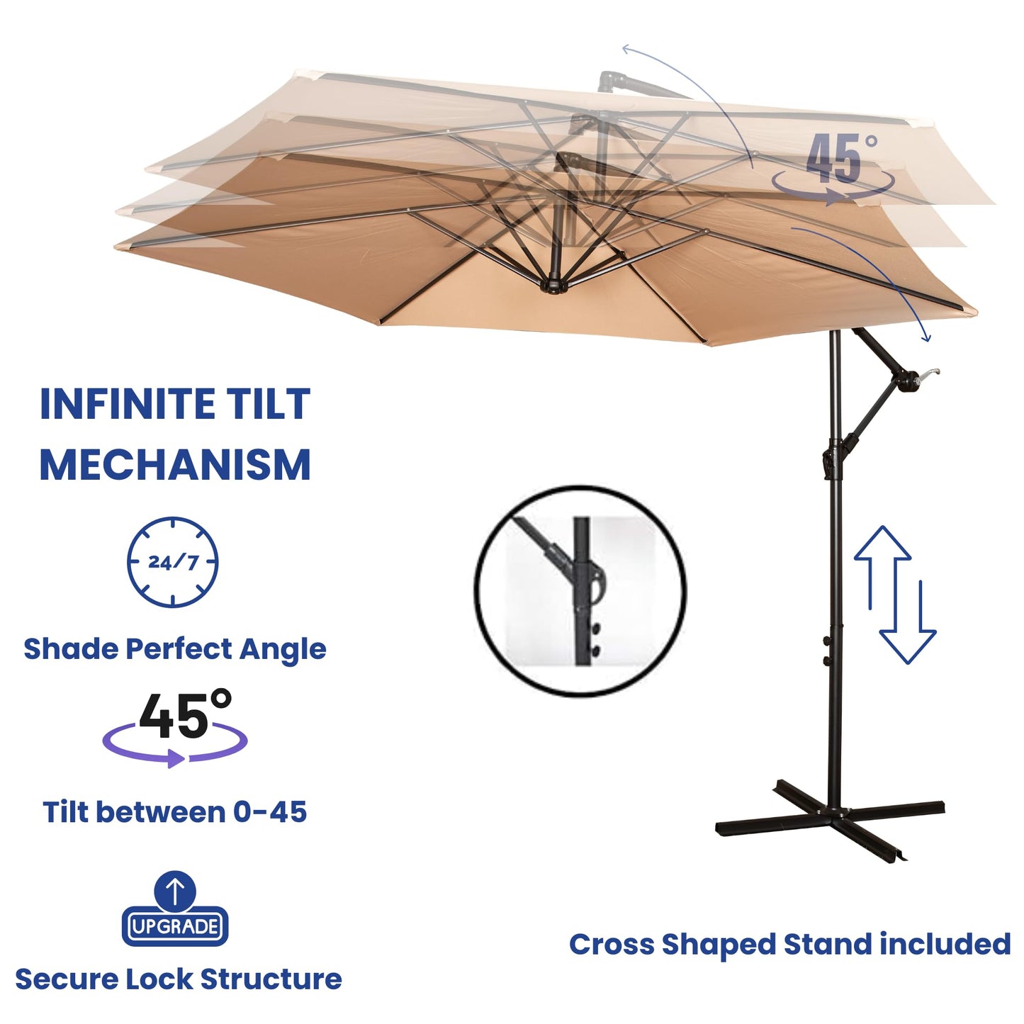 Factory Seconds: 3m Cantilever Parasol in Beige with Crank Handle for Patio Garden Banana Parasol with UV Protection Outdoor Umbrella Sun Shades for Garden