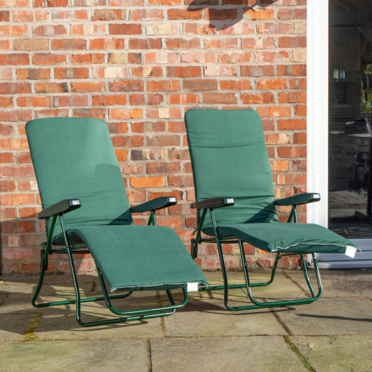 Factory Seconds: Set of 2 Padded Outdoor Garden Patio Recliner / Sun Lounger in Plain Green