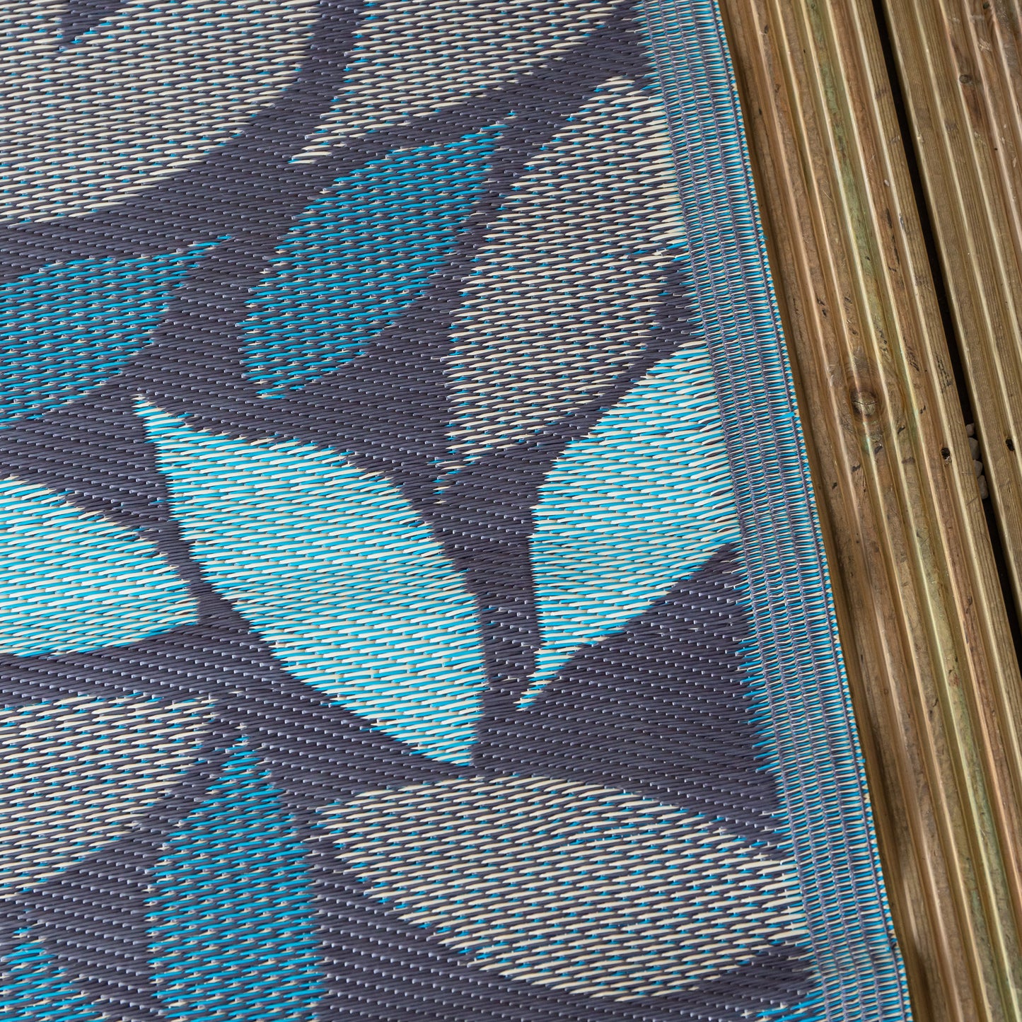 1.5m x 2.1m Flora Leaves Large Outdoor Alfresco Patio Rug Mat in Blue