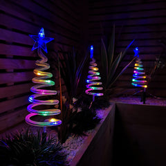 Set of 4 Battery Operated LED Multi Coloured Spiral Tree Path Lights Christmas Decoration with Timer
