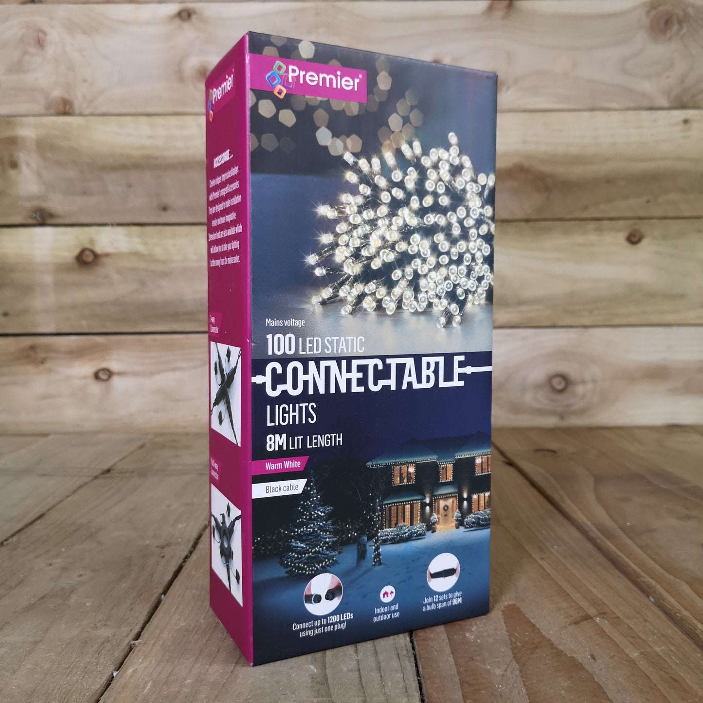 100 LED 8m Premier Christmas Connectable Outdoor Static Lights in Warm White