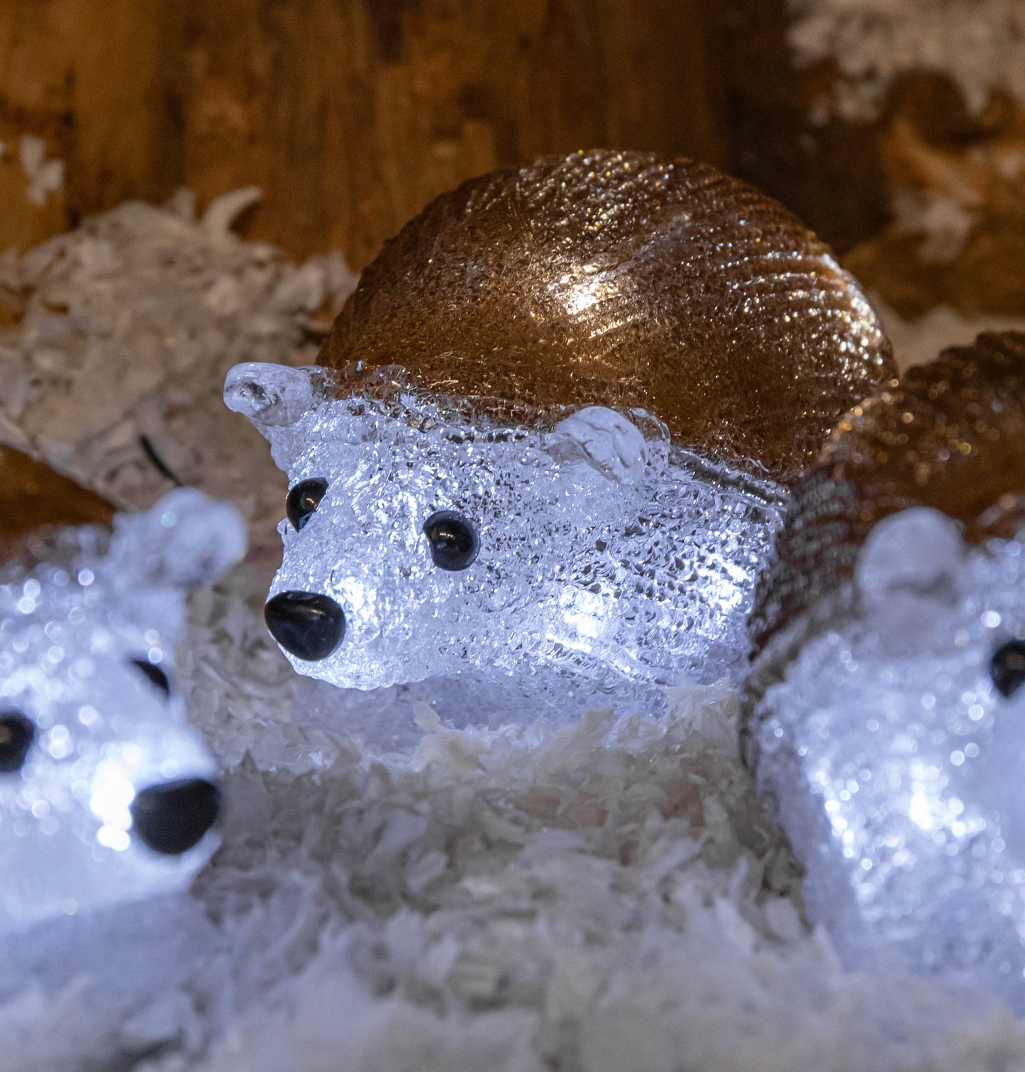 Factory Seconds: Set of 5 Battery Operated Brown Acrylic Christmas Hedgehogs with Cool White LEDs