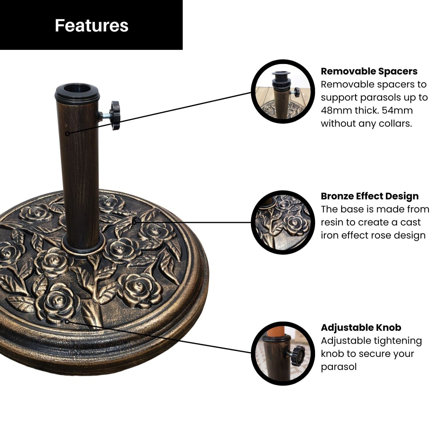 Factory Seconds 9kg Heavy Duty Bronze Cast Iron Effect Garden Parasol Base
