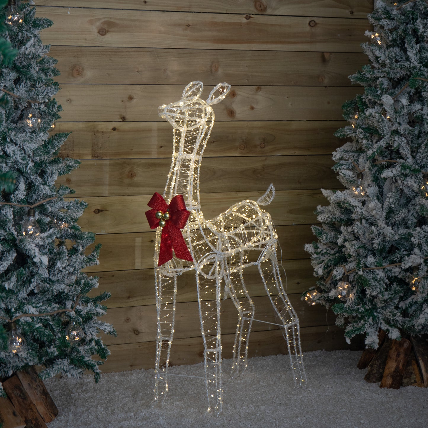 1.24m Light up Acrylic Christmas Deer Decoration with Red Bow and 880 Warm White LEDs