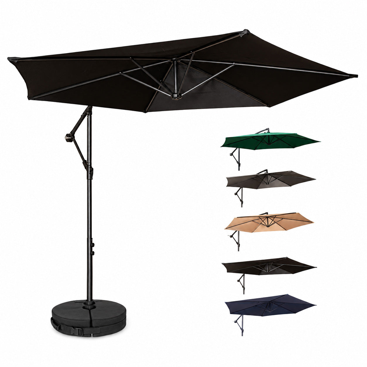Choice of Colour: 3m Cantilever Banana Garden Parasol with Crank Handle with Base Bag Included