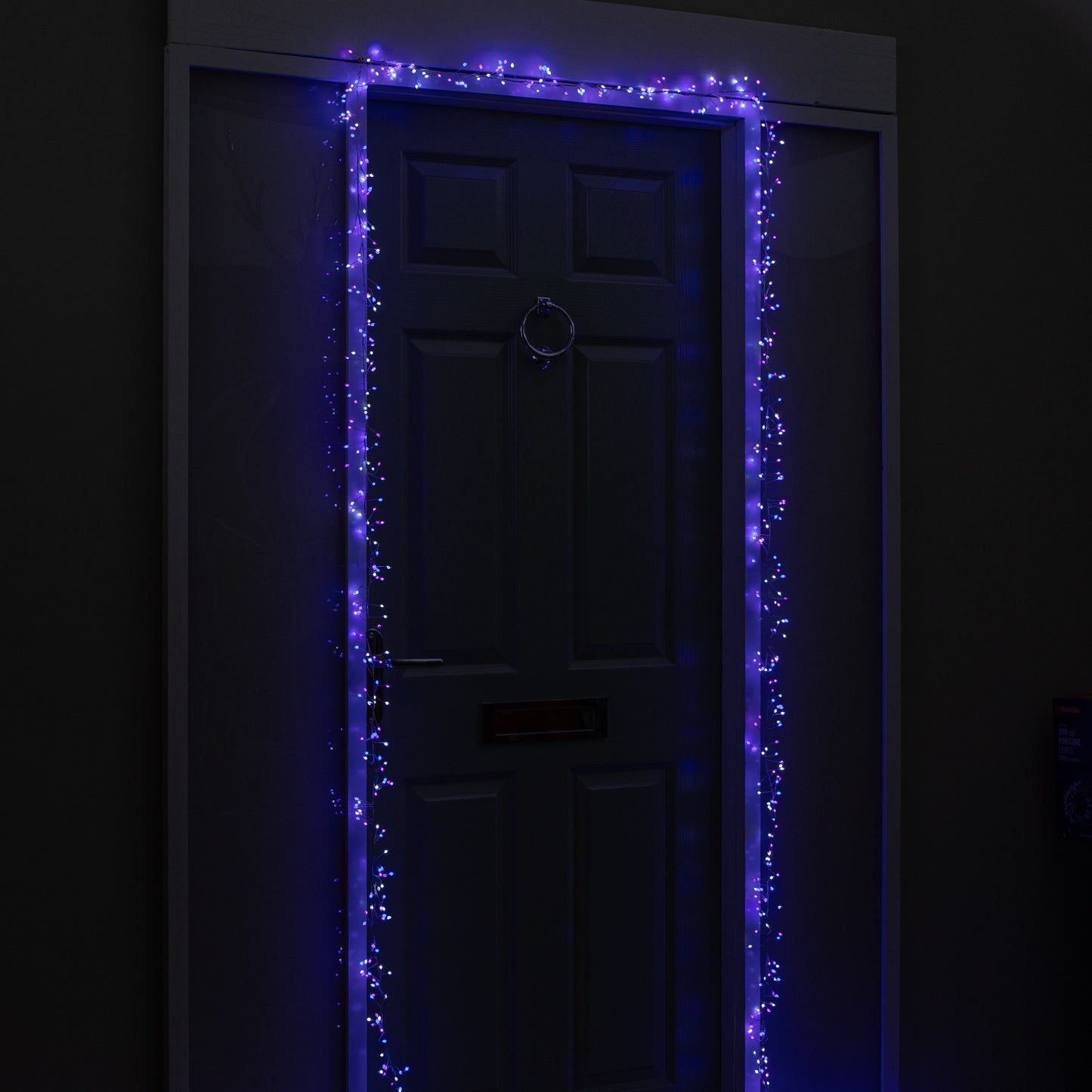 5.5m 800 LED UltraBrights Christmas Door Cluster Lights with Timer in Blue, Purple & White on Silver Wire