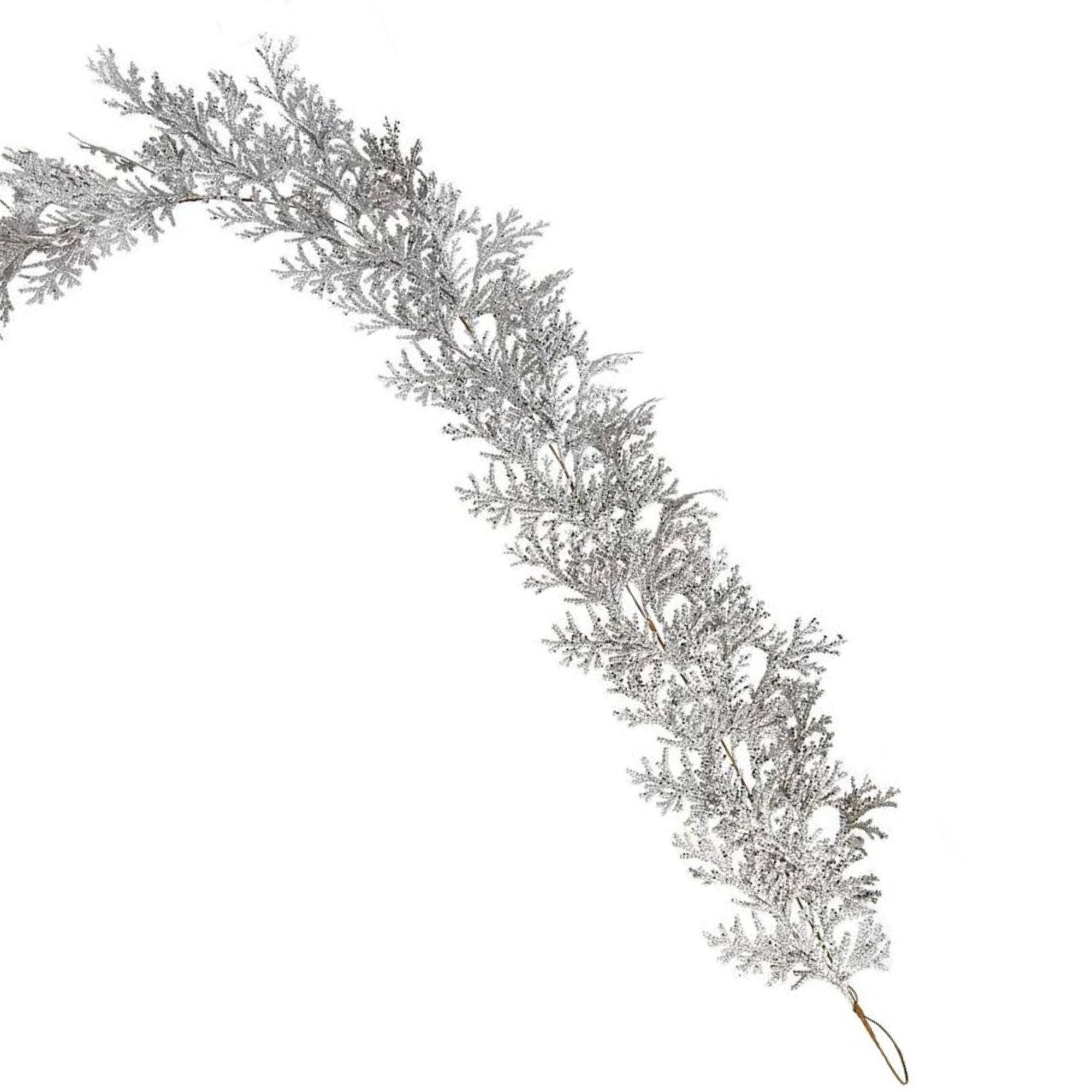 1.8m Silver Glitter Cedar Leaf Garland Christmas Decoration