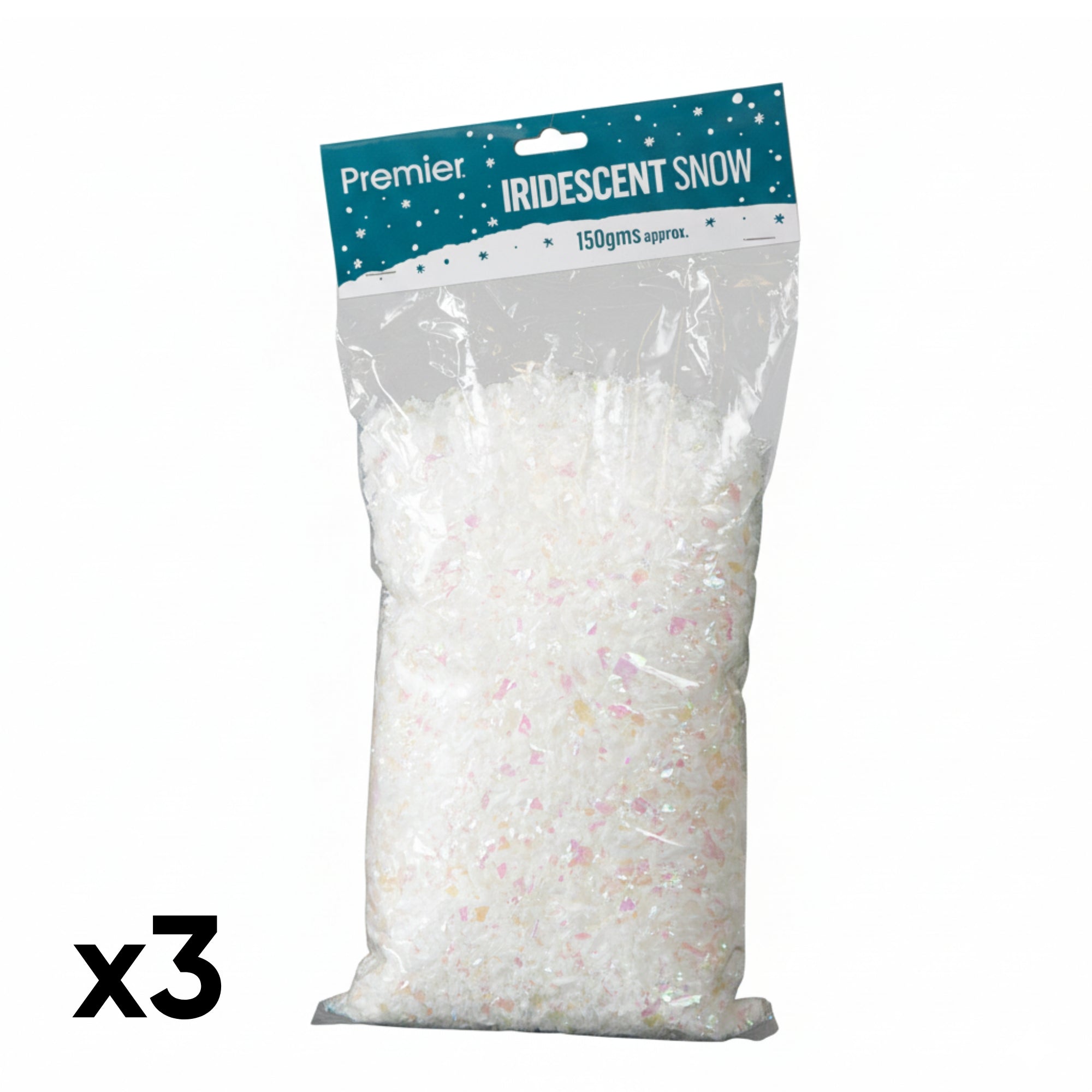 3 Pack of 150g of Frosted Iridescent Fake Christmas Snow Decoration
