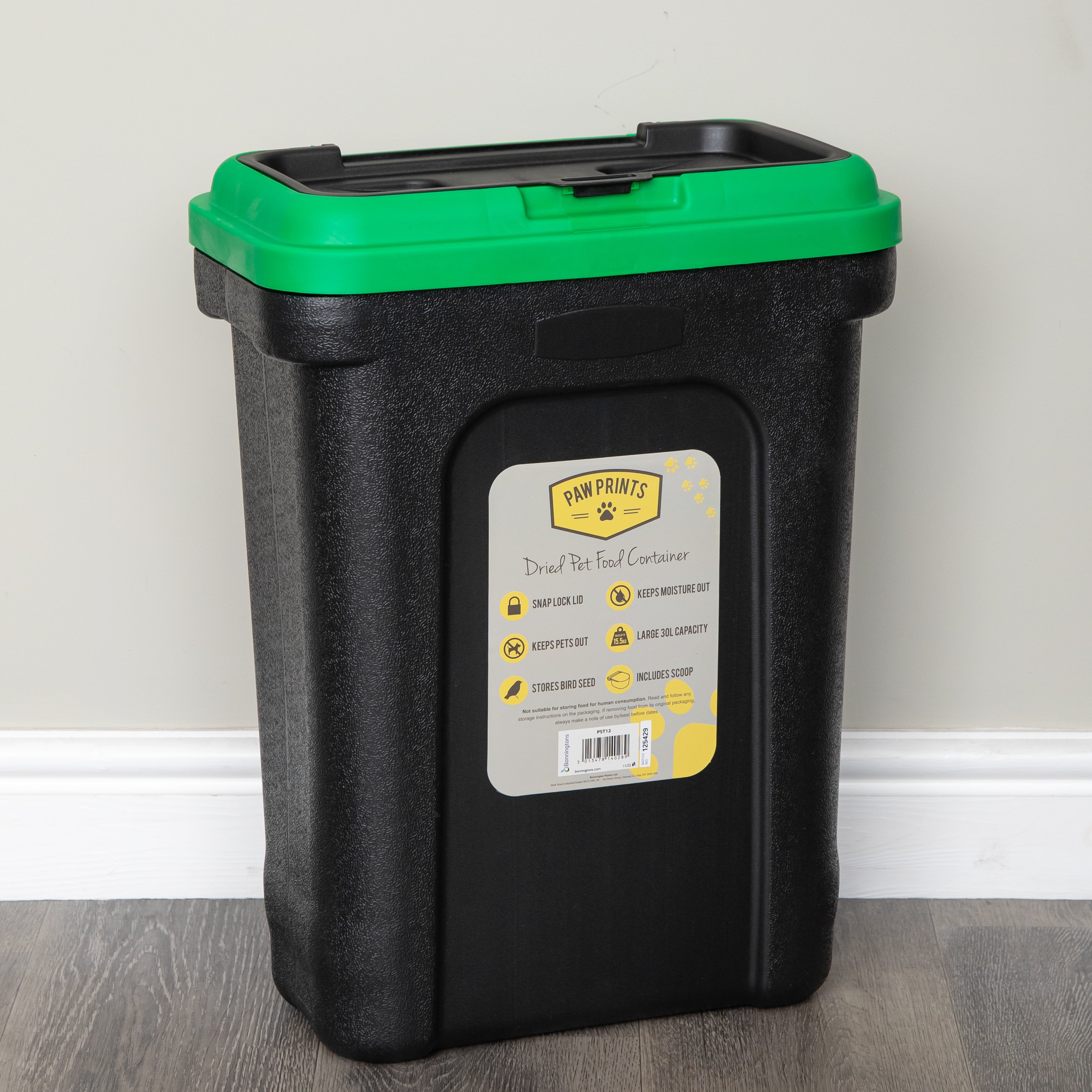 30 Litre Plastic Dried Pet Food Storage Container Tub with Food Scoop